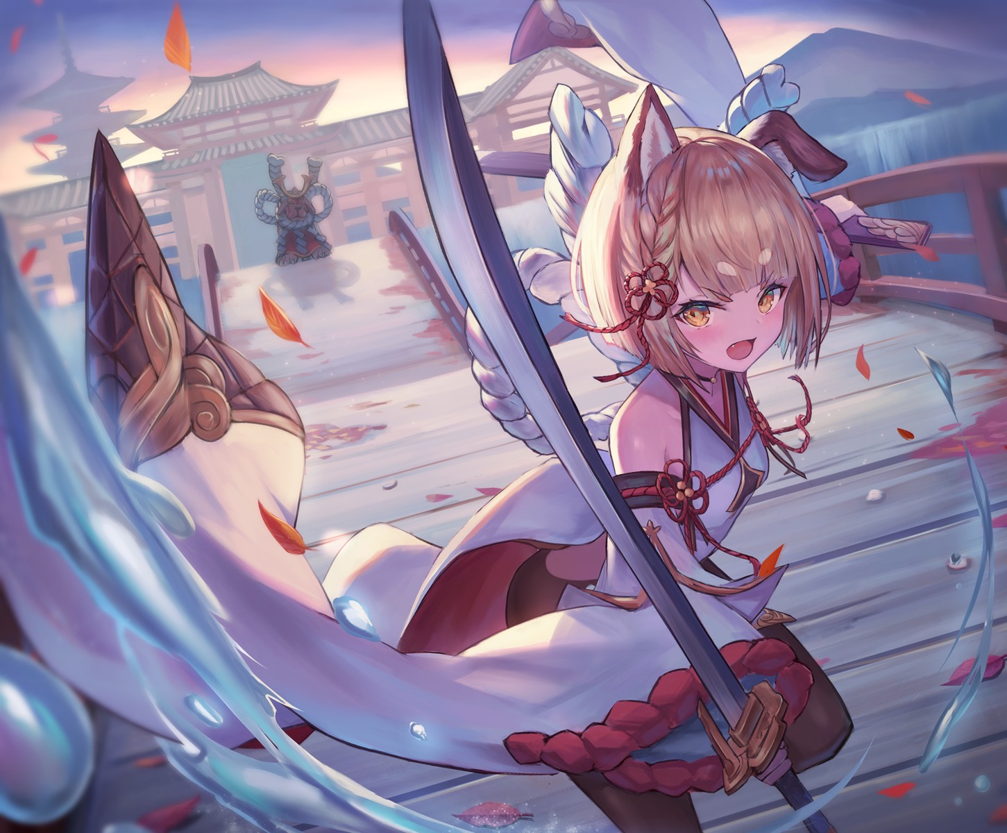 animal_ears, granblue_fantasy, inumimi, japanese_clothes, pantyhose, sachi_(160332), sword, vajra_(granblue_fantasy)