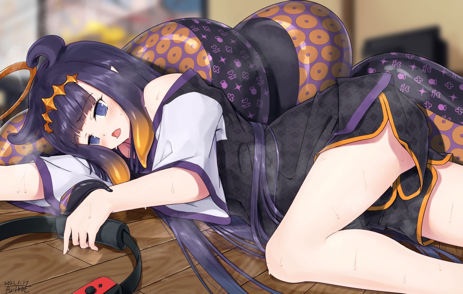 angel, hololive, hololive_english, japanese_clothes, ninomae_ina'nis, pointy_ears, tentacles, traveler_(artbbt)