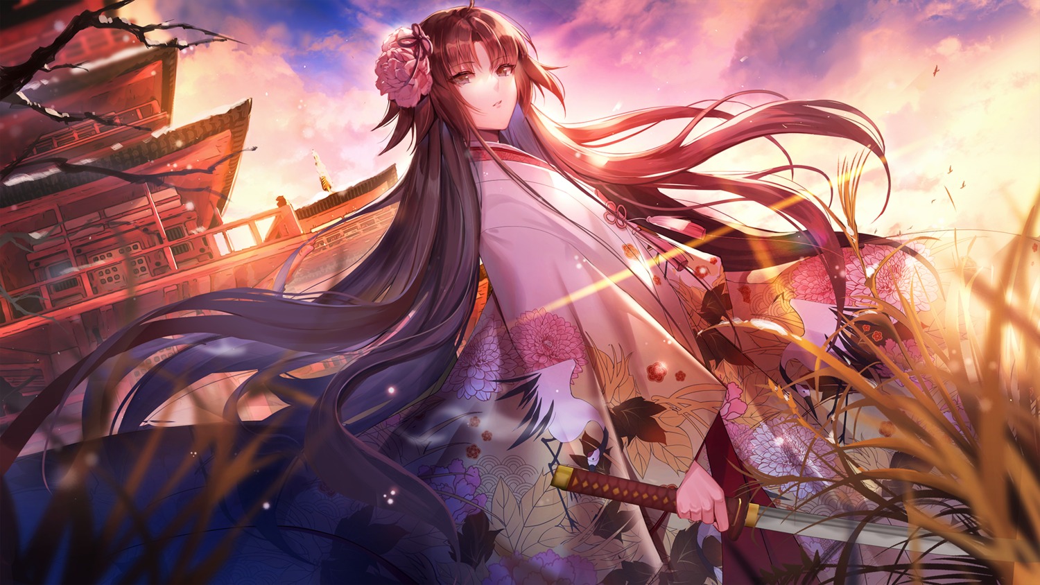 artist_revision, japanese_clothes, kara_no_kyoukai, kernel_killer, ryougi_shiki, sword, wallpaper