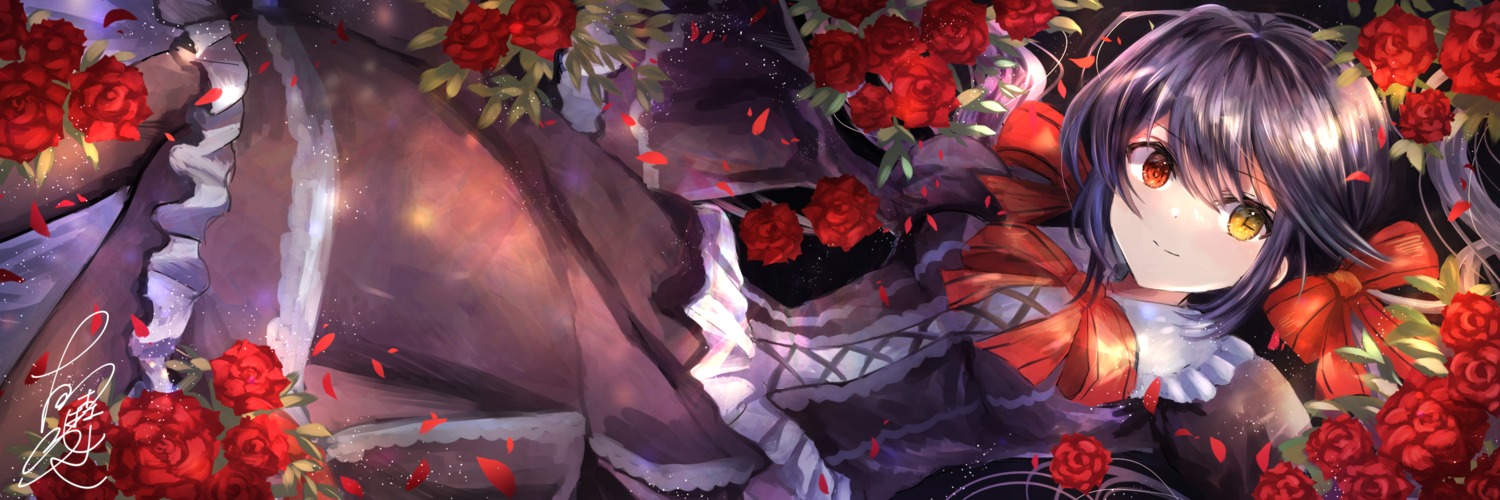 date_a_live, dress, fujimori_shiki, gothic_lolita, heterochromia, lolita_fashion, pantyhose, signed