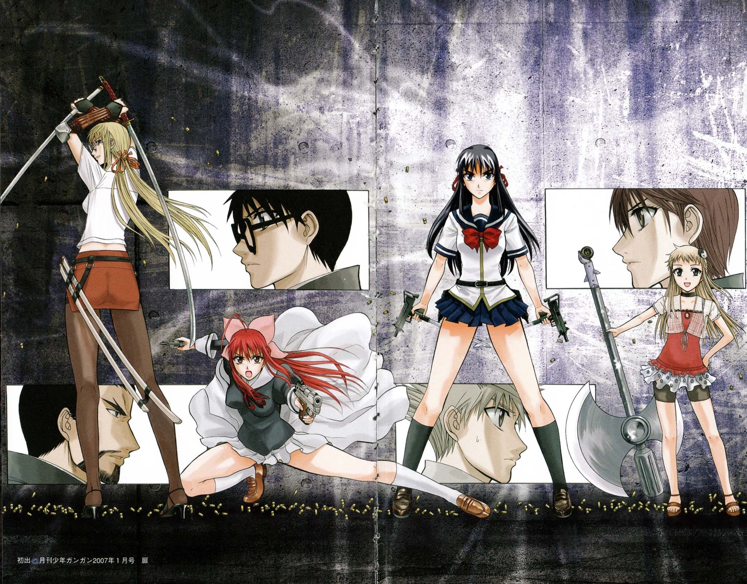 akahito_yoshiichi, amase_saki, crease, hoshimura_makina, pantyhose, shikabane_hime, todoroki_kamika, yamagami_itsuki