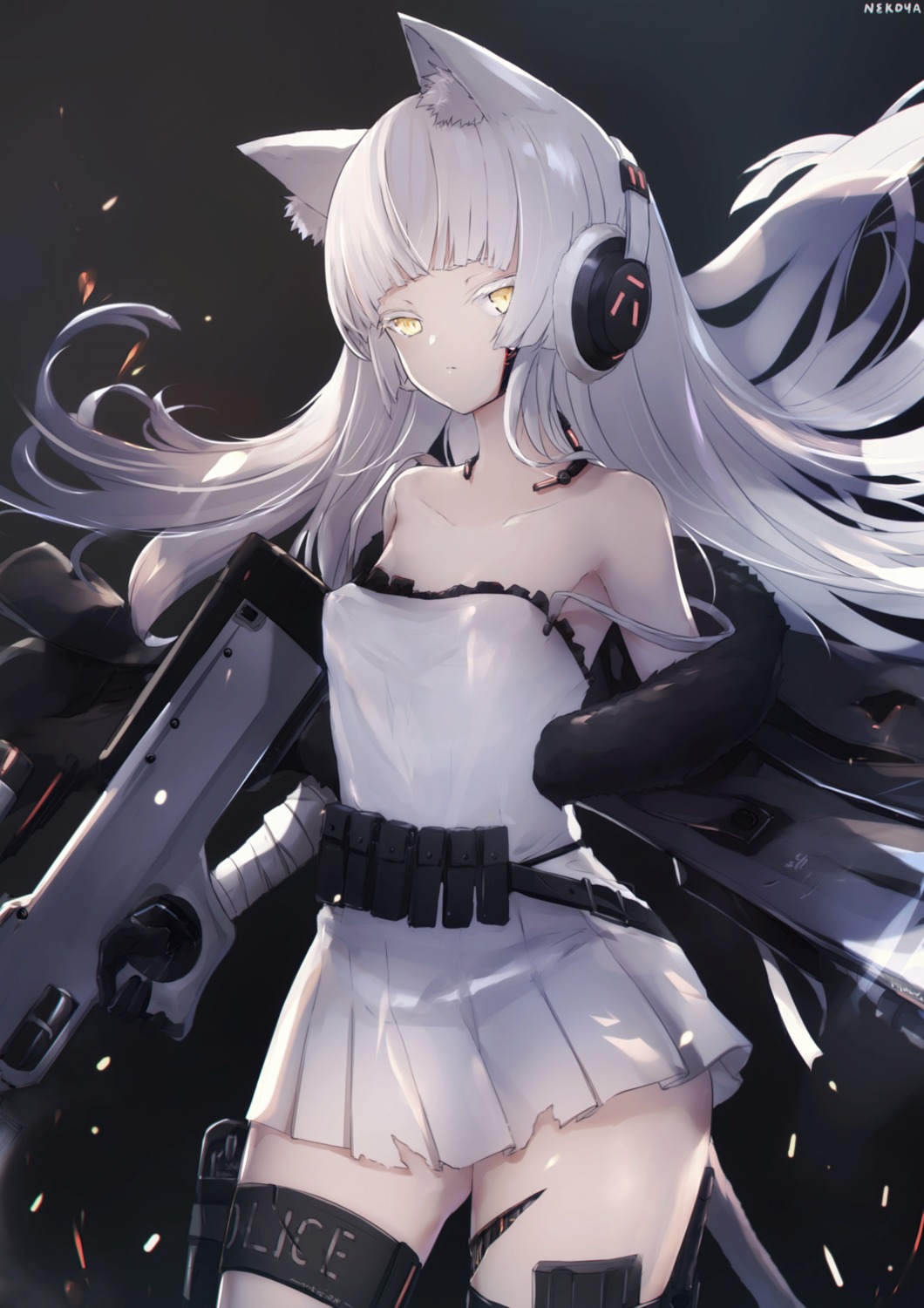 animal_ears, awp_(girls_frontline), bandages, garter, girls_frontline, gun, headphones, mecha_musume