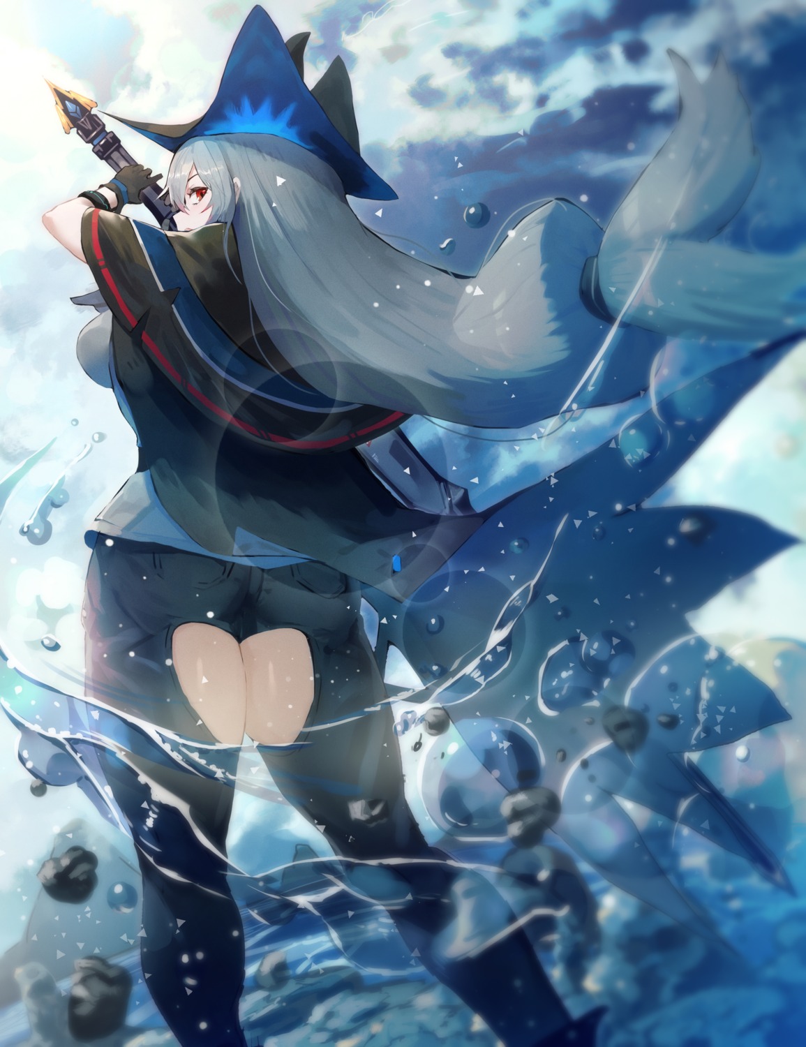 arknights, ass, mannouyakunta, skadi_(arknights), sword, wet