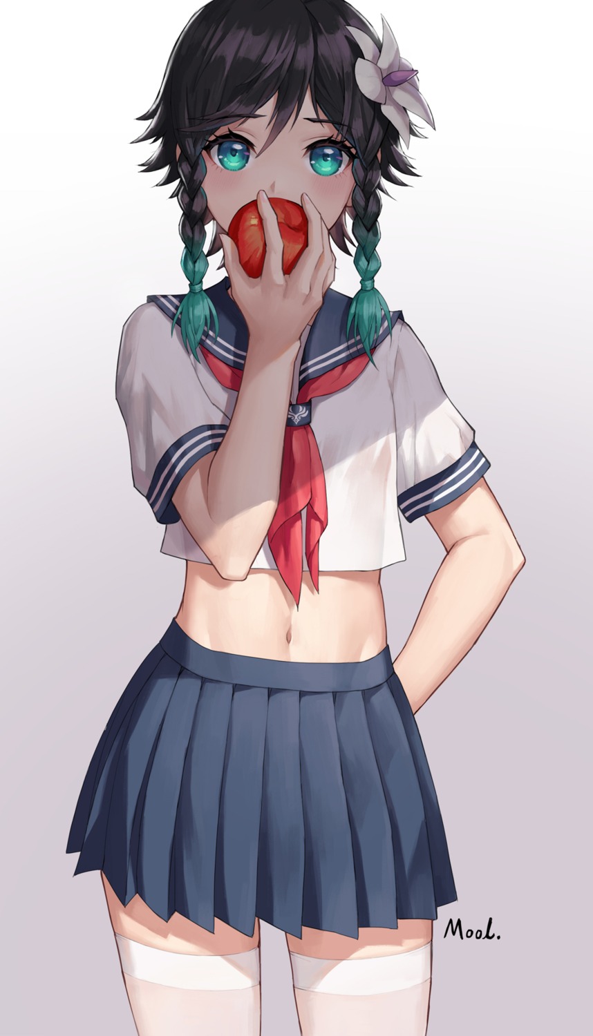 genshin_impact, mool_yueguang, see_through, seifuku, thighhighs, trap, venti