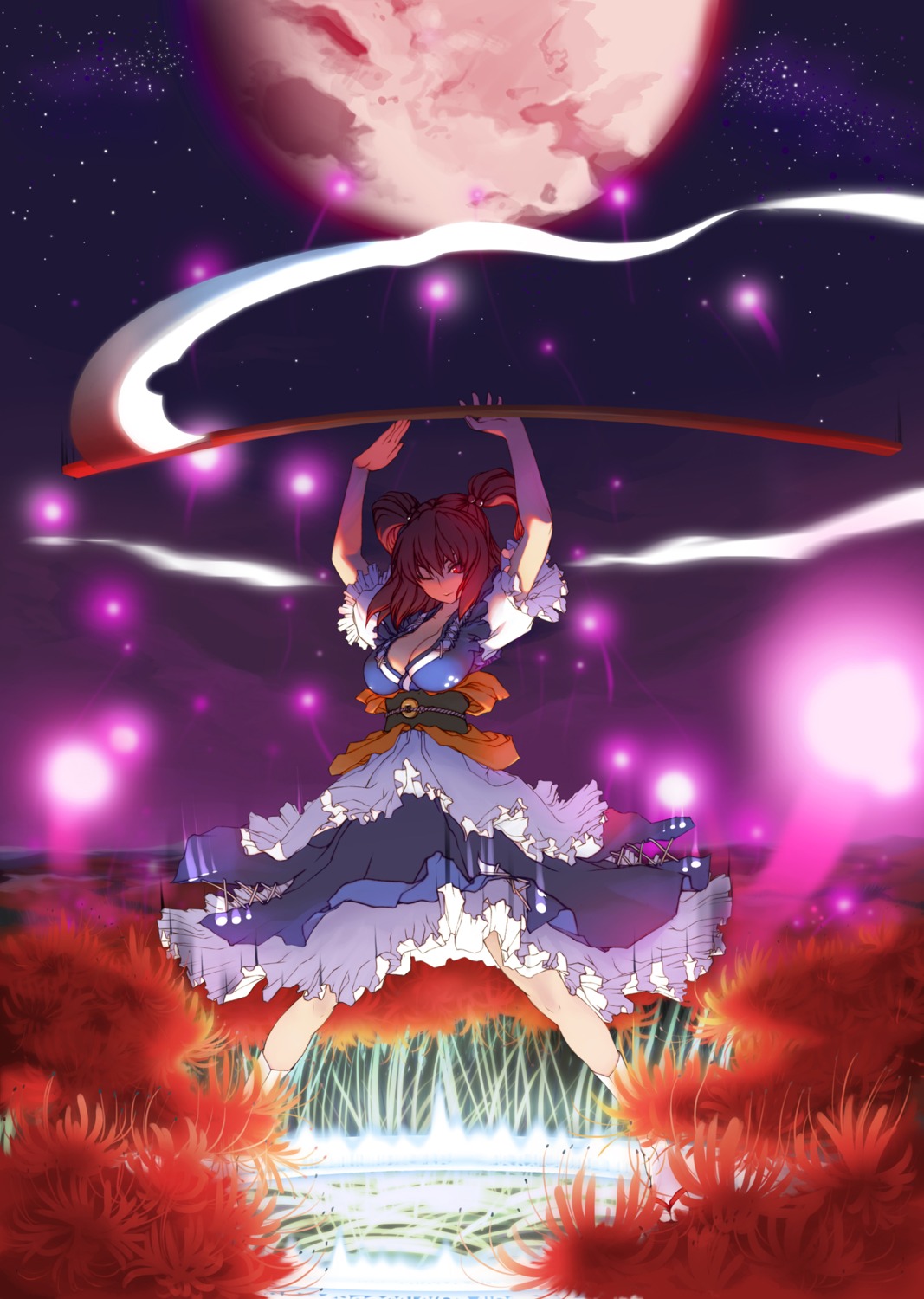 cleavage, landscape, onozuka_komachi, touhou, tsunekun