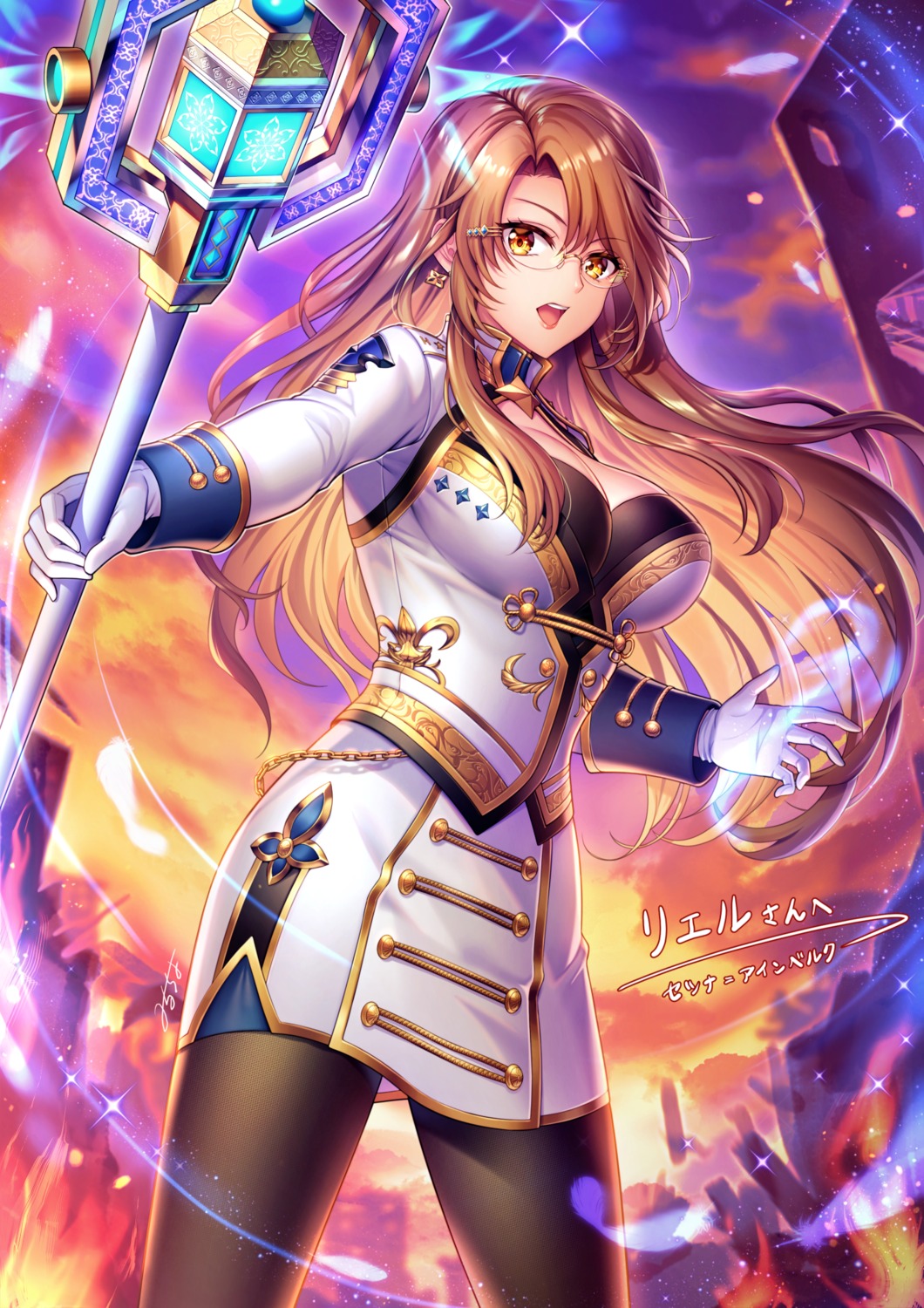 cleavage, megane, mirucho, pantyhose, uniform, weapon