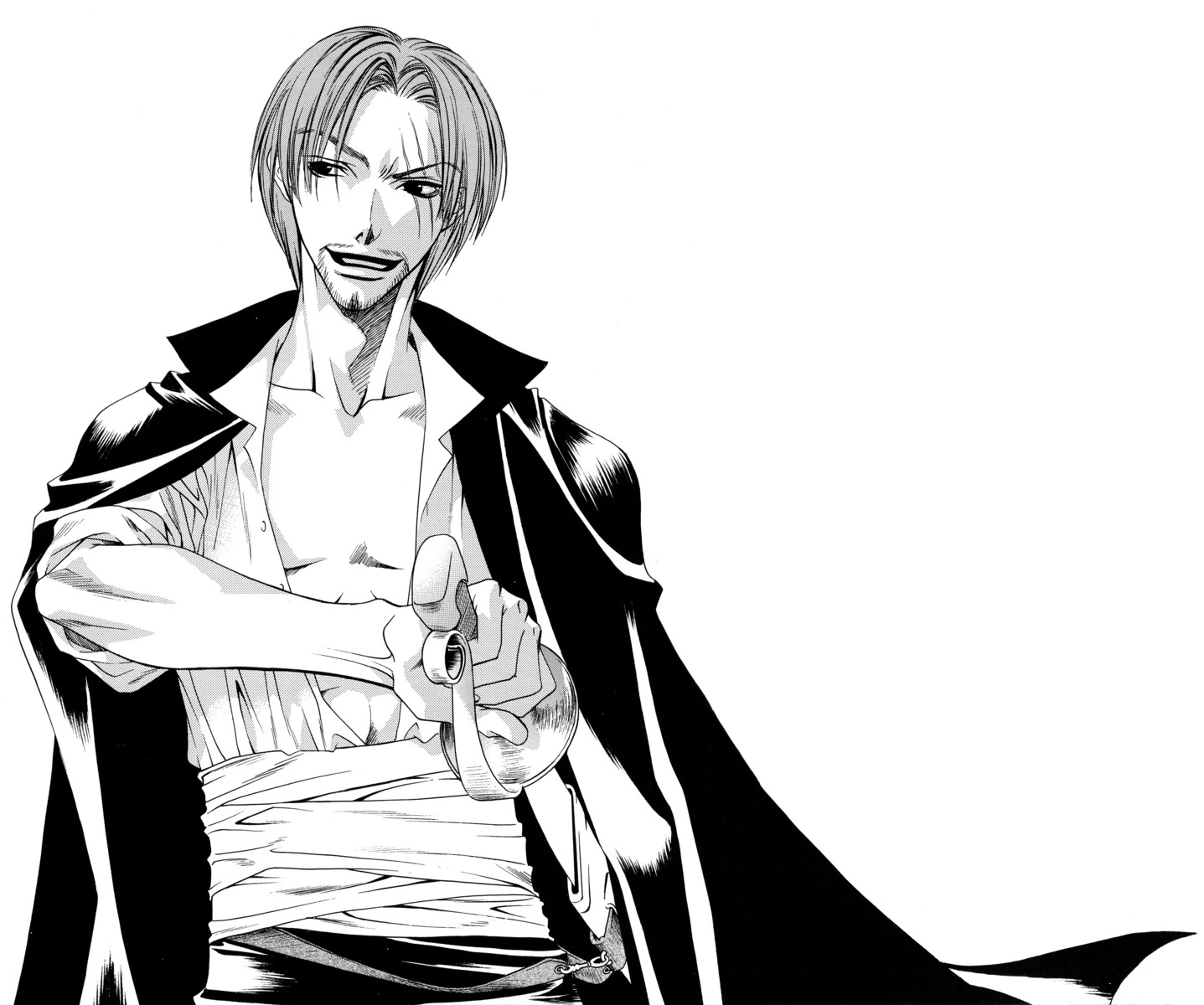 male, monochrome, nakajou_hisaya, one_piece, shanks