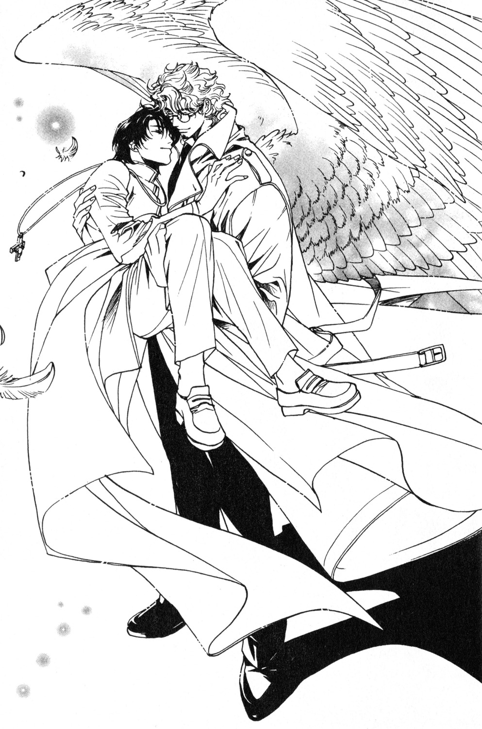 kisaragi_hirotaka, male, monochrome, wings