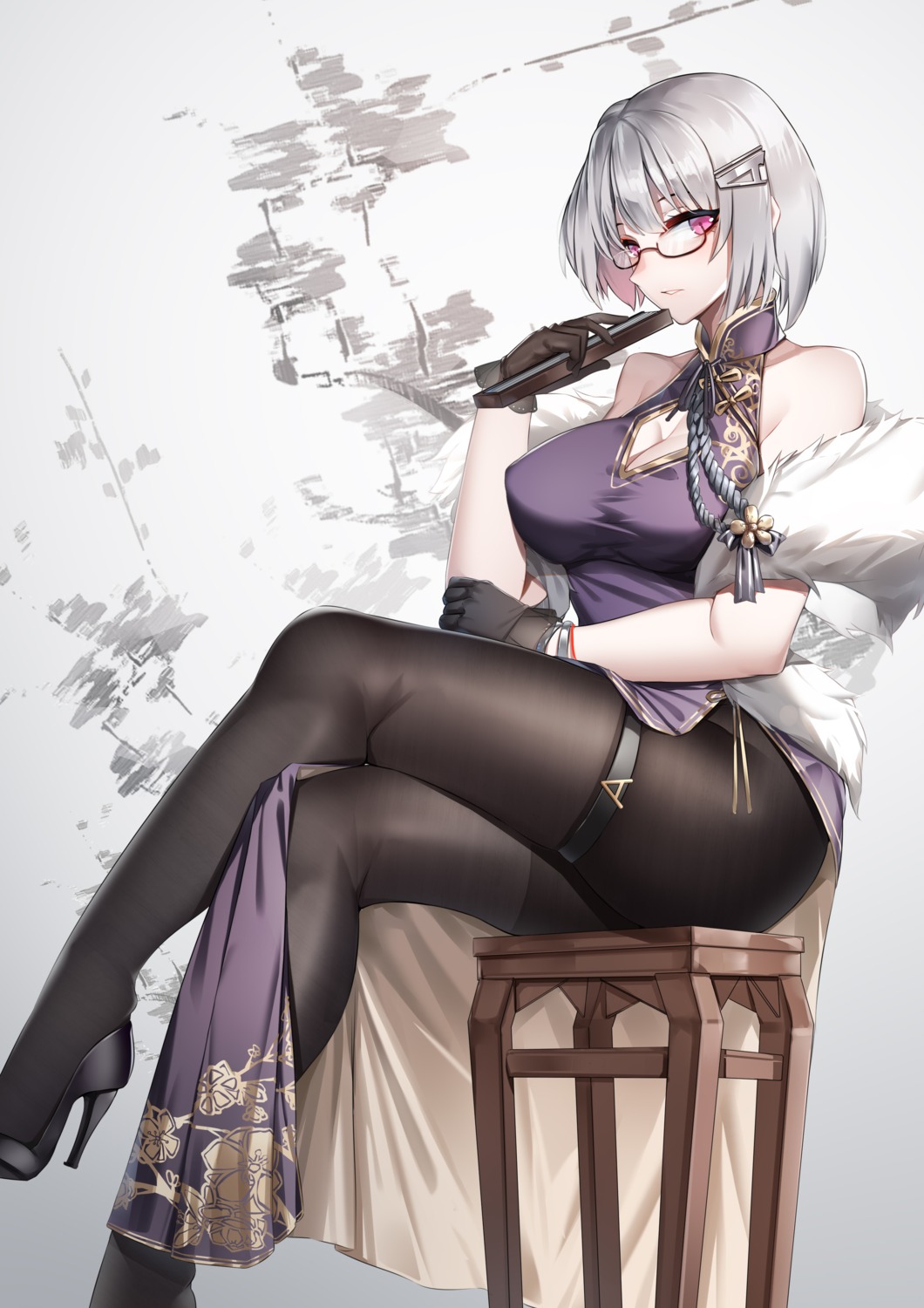 chinadress, cleavage, garter, heels, lubikaya1, megane, pantyhose, skirt_lift