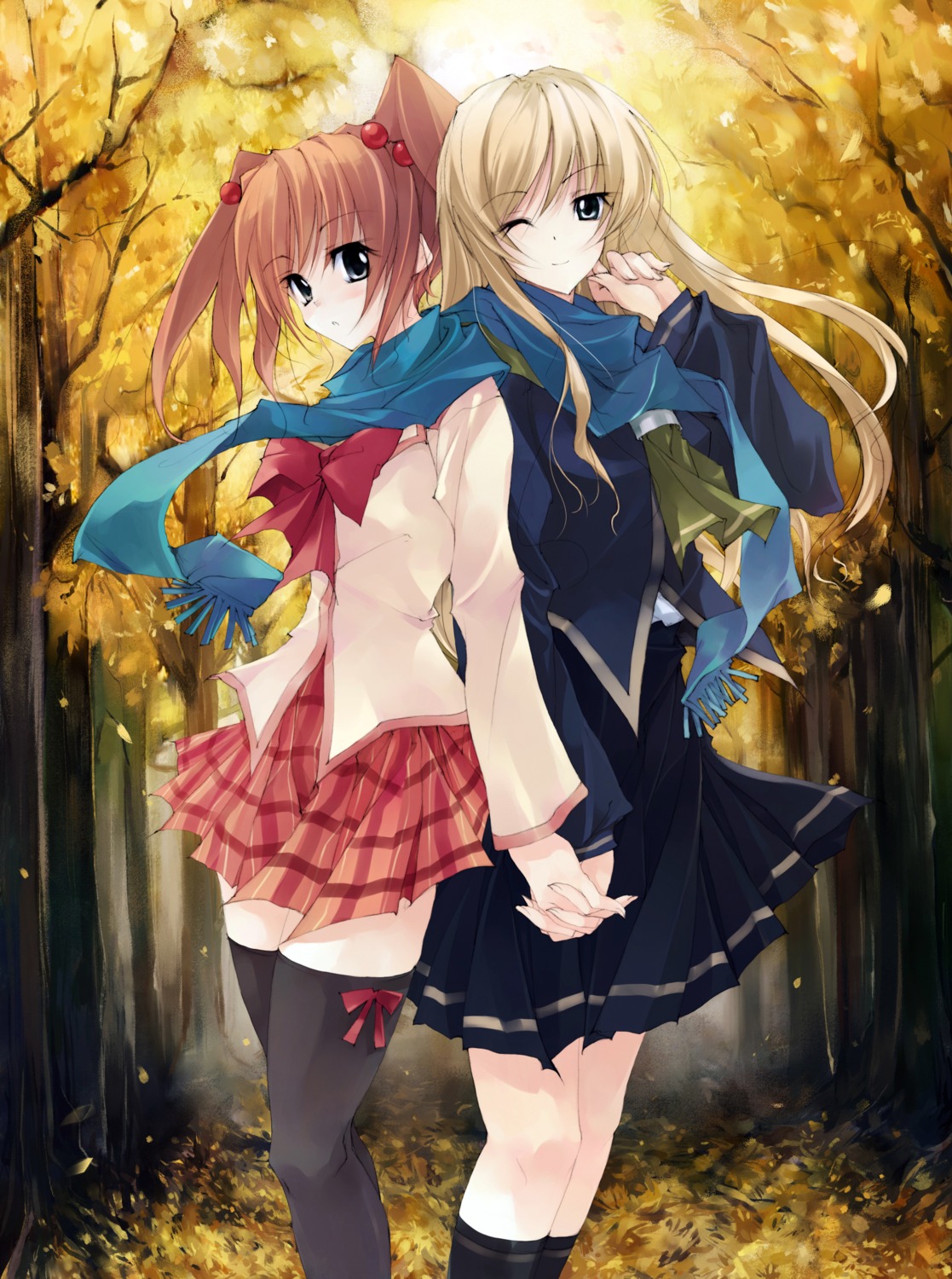 darupu, hyuuga_kizuna, konohana_hikari, seifuku, strawberry_panic, thighhighs