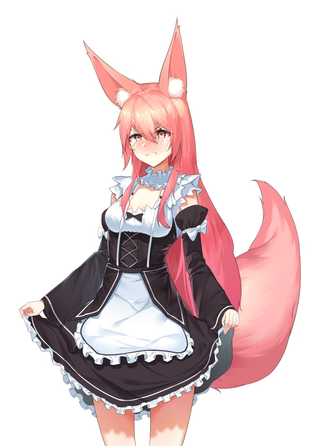 animal_ears, kitsune, maid, mouma, skirt_lift, tail