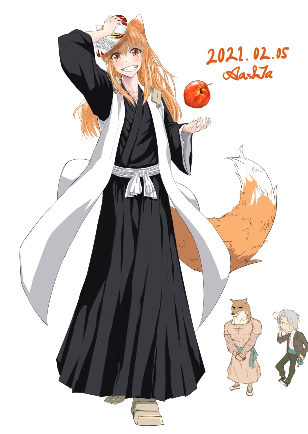 animal_ears, bleach, cosplay, craft_lawrence, crossover, holo, japanese_clothes, komamura_sajin, spice_and_wolf, tagme, tail