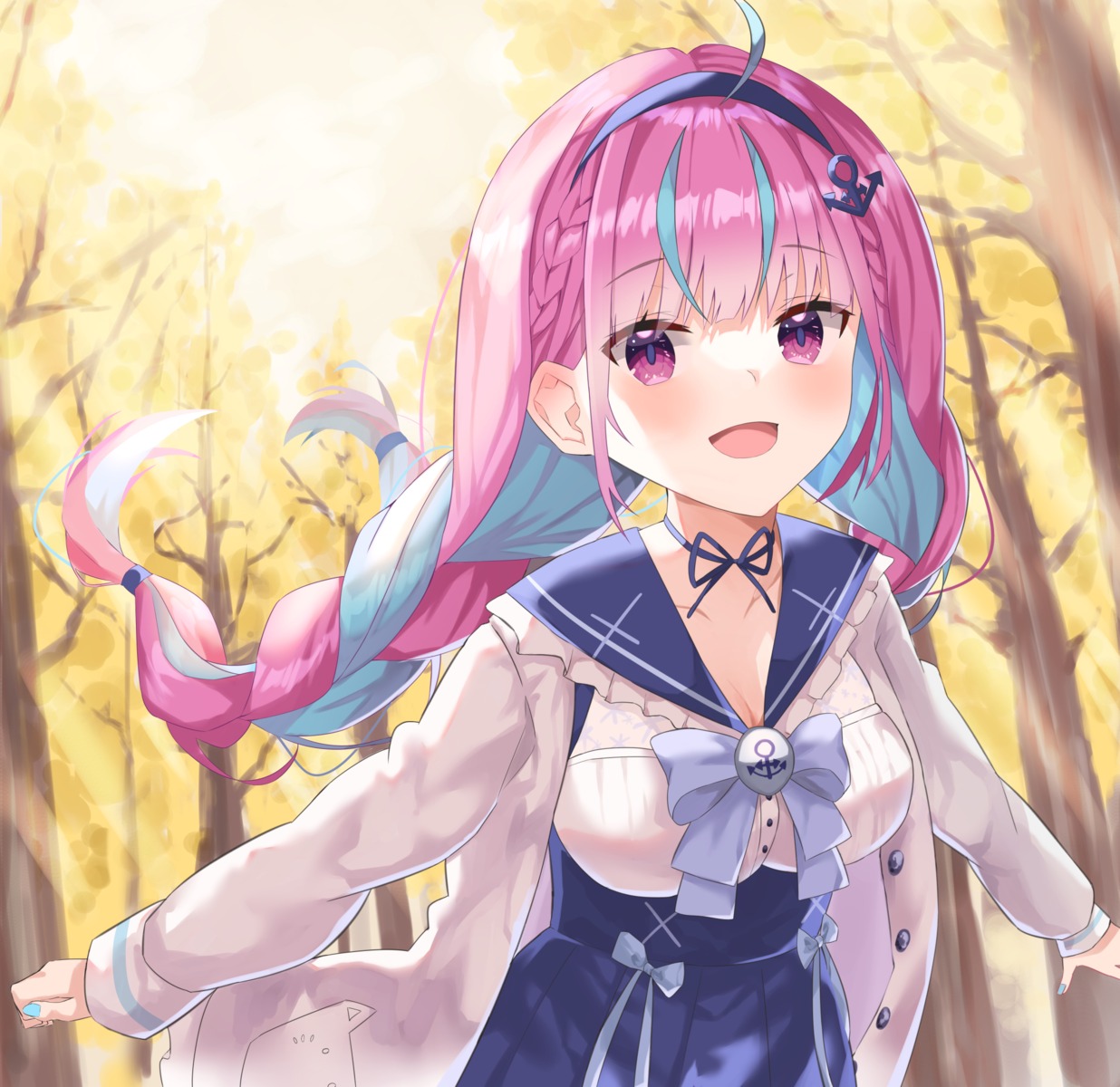 cleavage, hololive, minato_aqua, seifuku, sutei_(arece15)