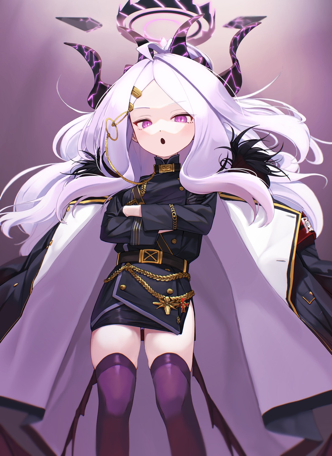 blue_archive, halo, horns, seisei_tamago, sorasaki_hina, thighhighs, uniform