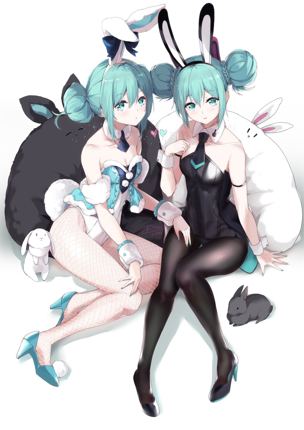 animal_ears, asahi_kuroi, bicute_bunnies_miku, bunny_ears, bunny_girl, fishnets, hatsune_miku, heels
