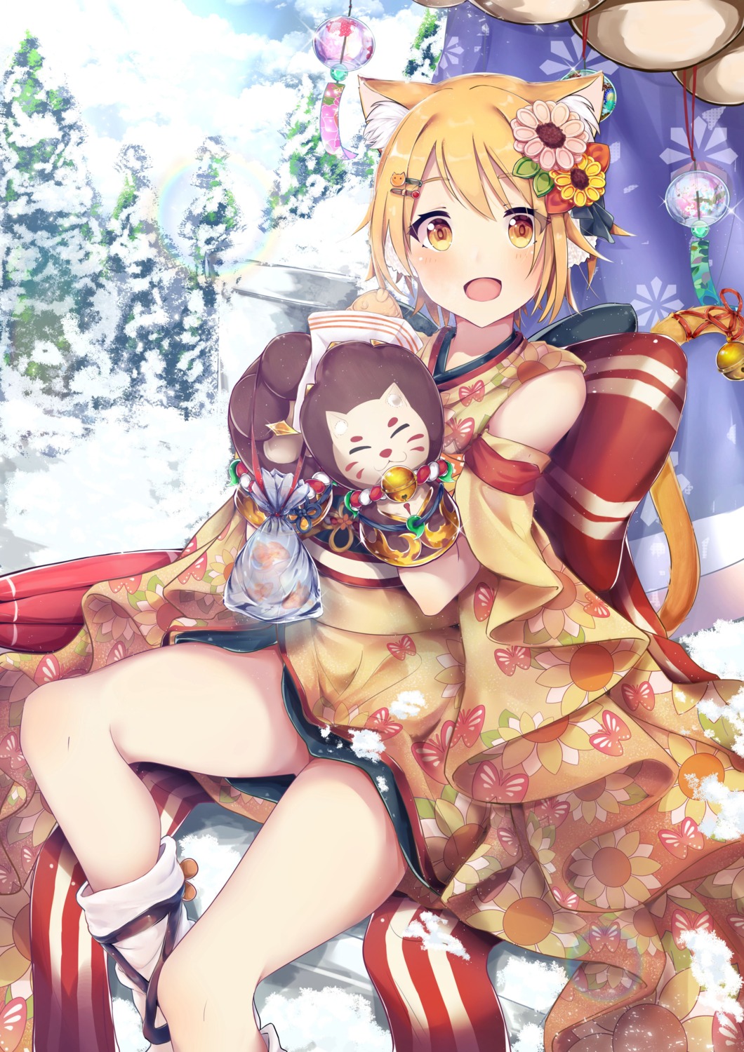 8ka, animal_ears, harusaki_hiyori, kimono, nekomimi, princess_connect!, princess_connect!_re:dive, skirt_lift