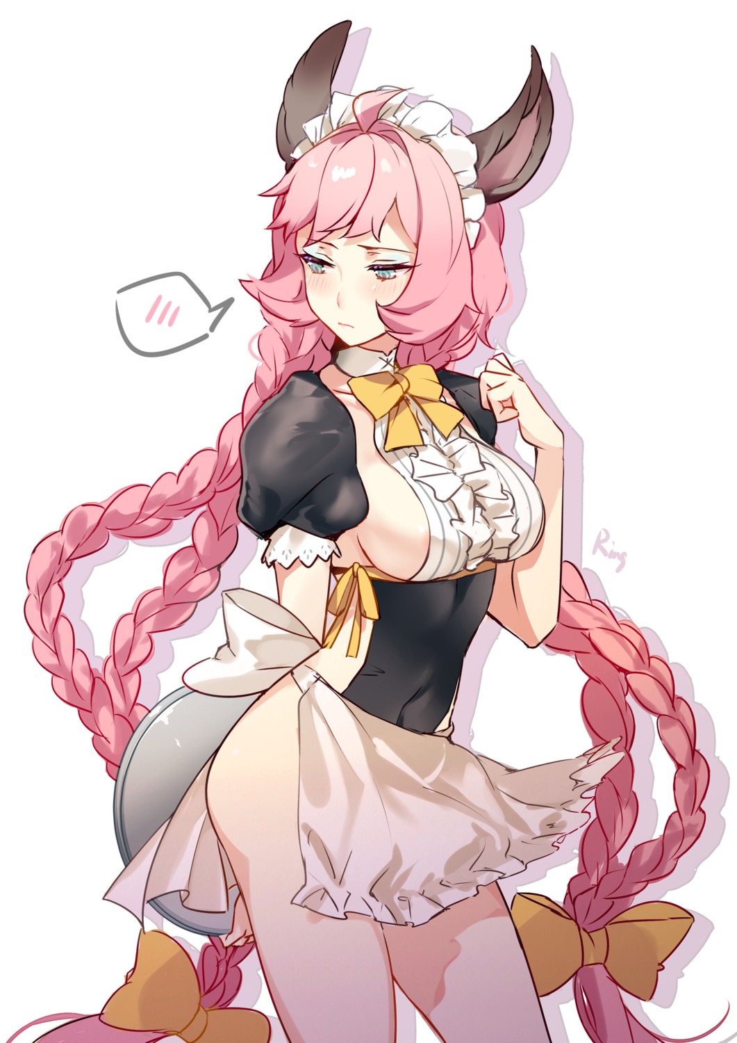 aki663, animal_ears, esser_(granblue_fantasy), granblue_fantasy, maid, no_bra, skirt_lift