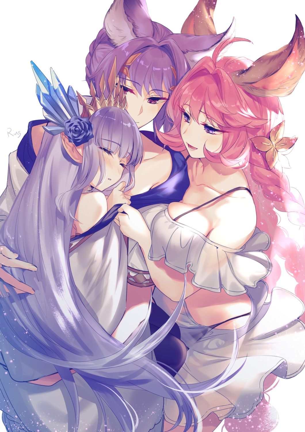 aki663, animal_ears, esser_(granblue_fantasy), granblue_fantasy, lily_(granblue_fantasy), pantsu, pointy_ears, quatre_(granblue_fantasy), see_through, skirt_lift