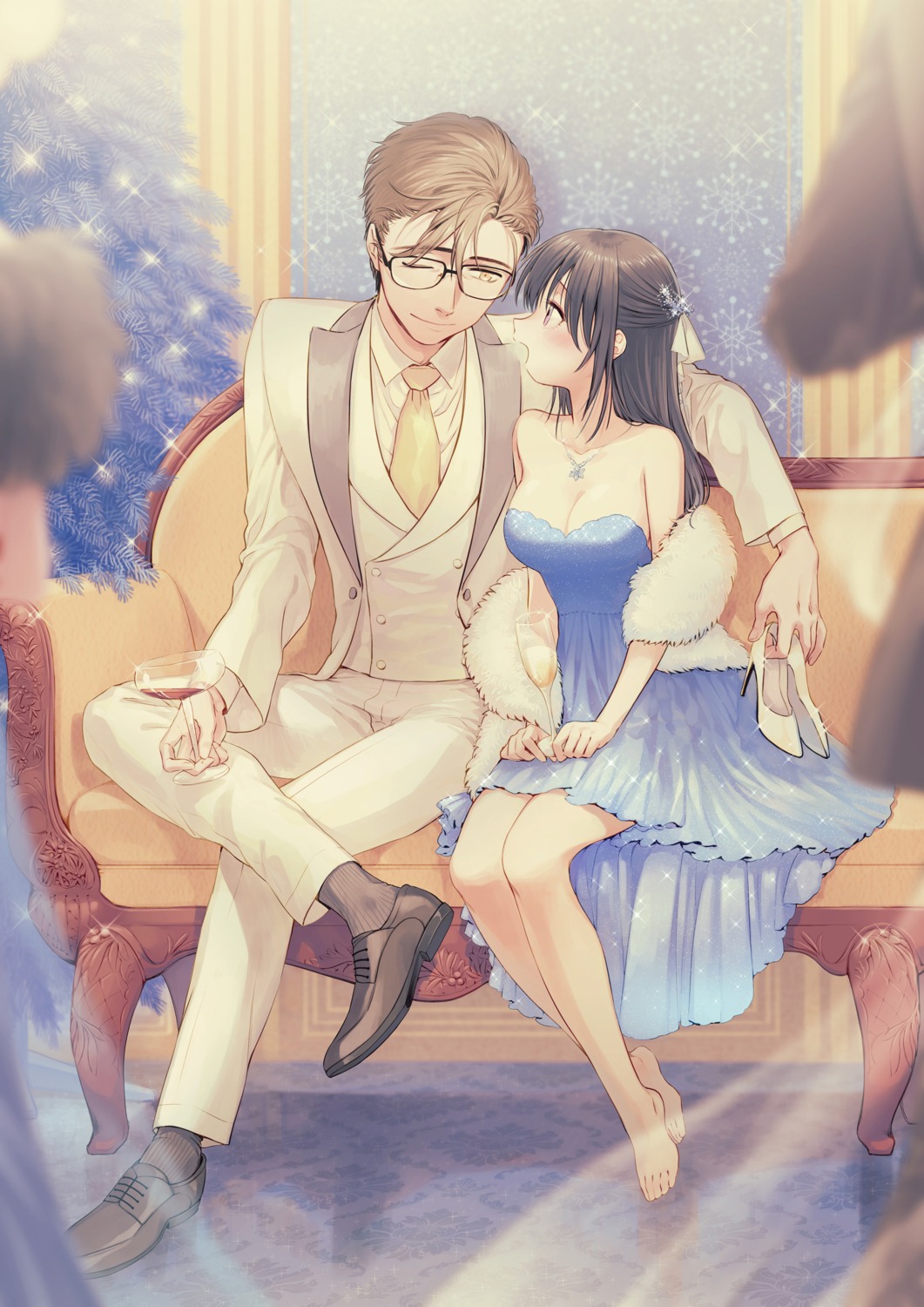 bliss_(ferment_factory), business_suit, cleavage, dress, megane, no_bra