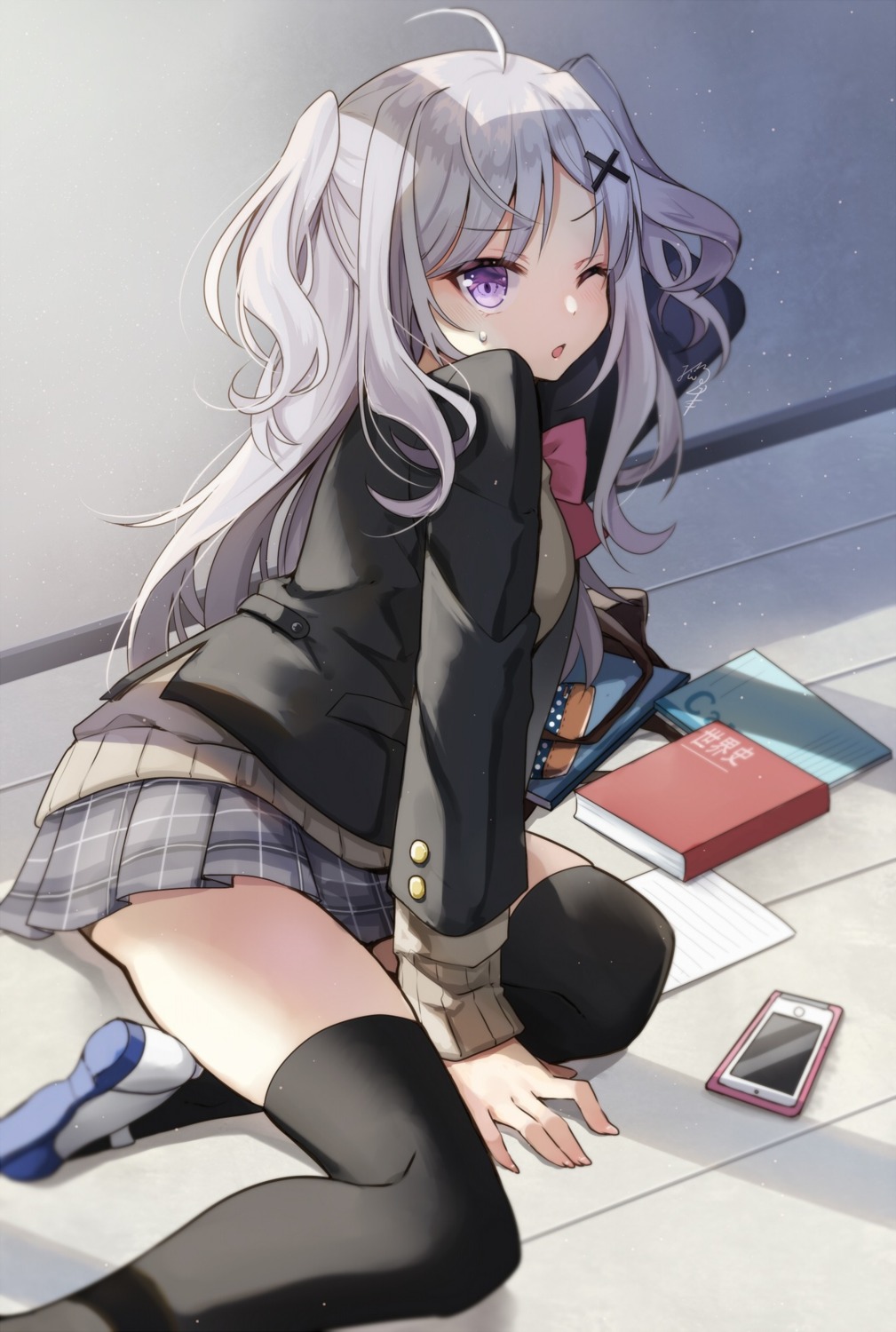 nekozuki_yuki, seifuku, sweater, thighhighs