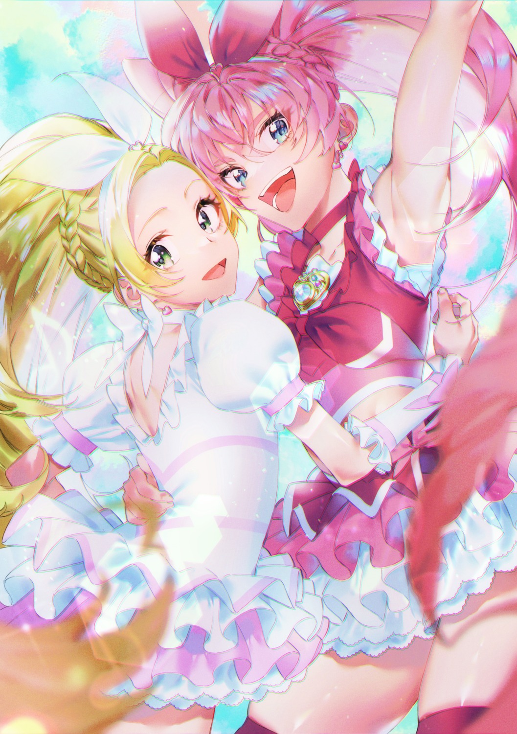 dress, houjou_hibiki, ichibi, minamino_kanade, precure, skirt_lift, suite_precure, thighhighs