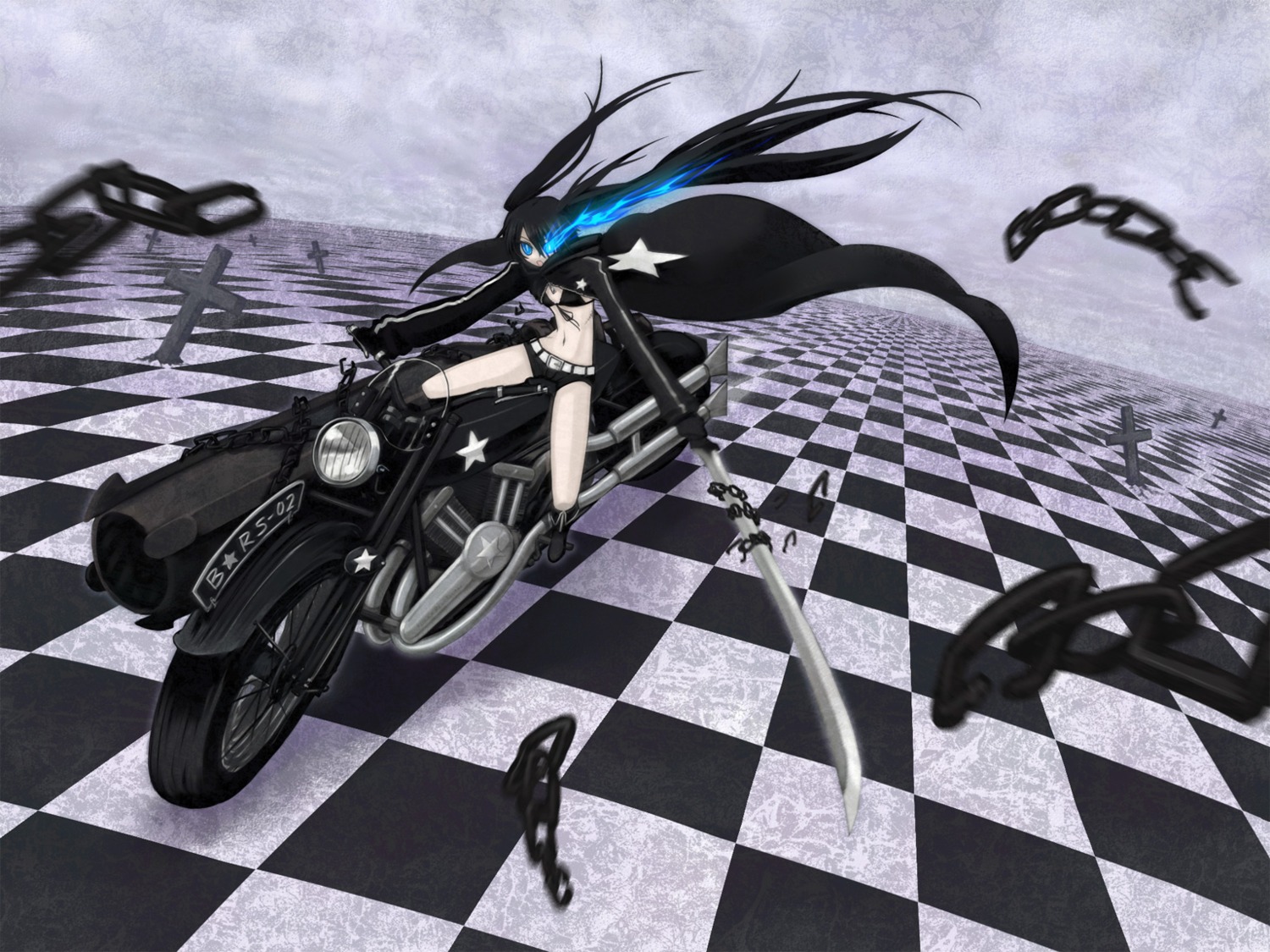 bikini_top, black_rock_shooter, black_rock_shooter_(character), kurakumo_nue, swimsuits, sword, vocaloid