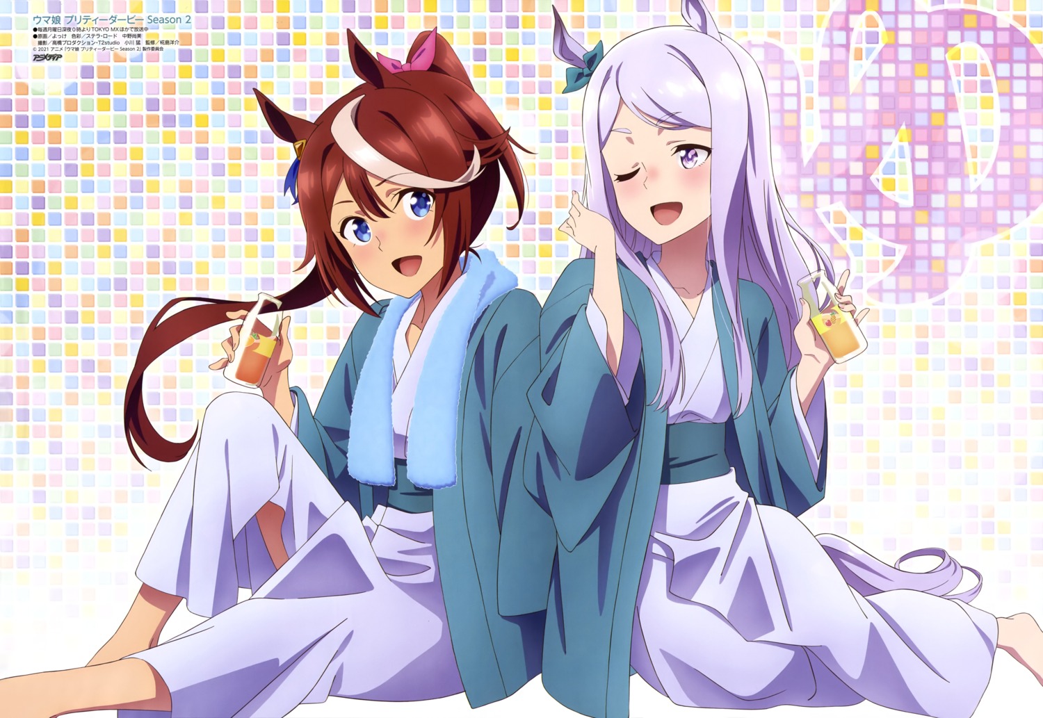 animal_ears, mejiro_mcqueen_(umamusume), skirt_lift, tail, tokai_teio_(umamusume), uma_musume_pretty_derby, yokkest, yukata