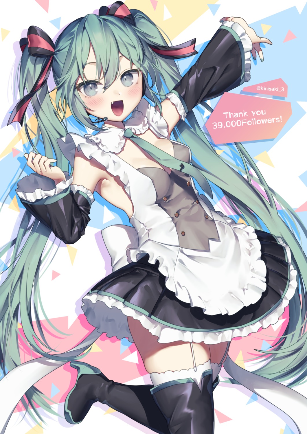 hatsune_miku, heels, kirisaki_shuusei, maid, no_bra, stockings, thighhighs, vocaloid