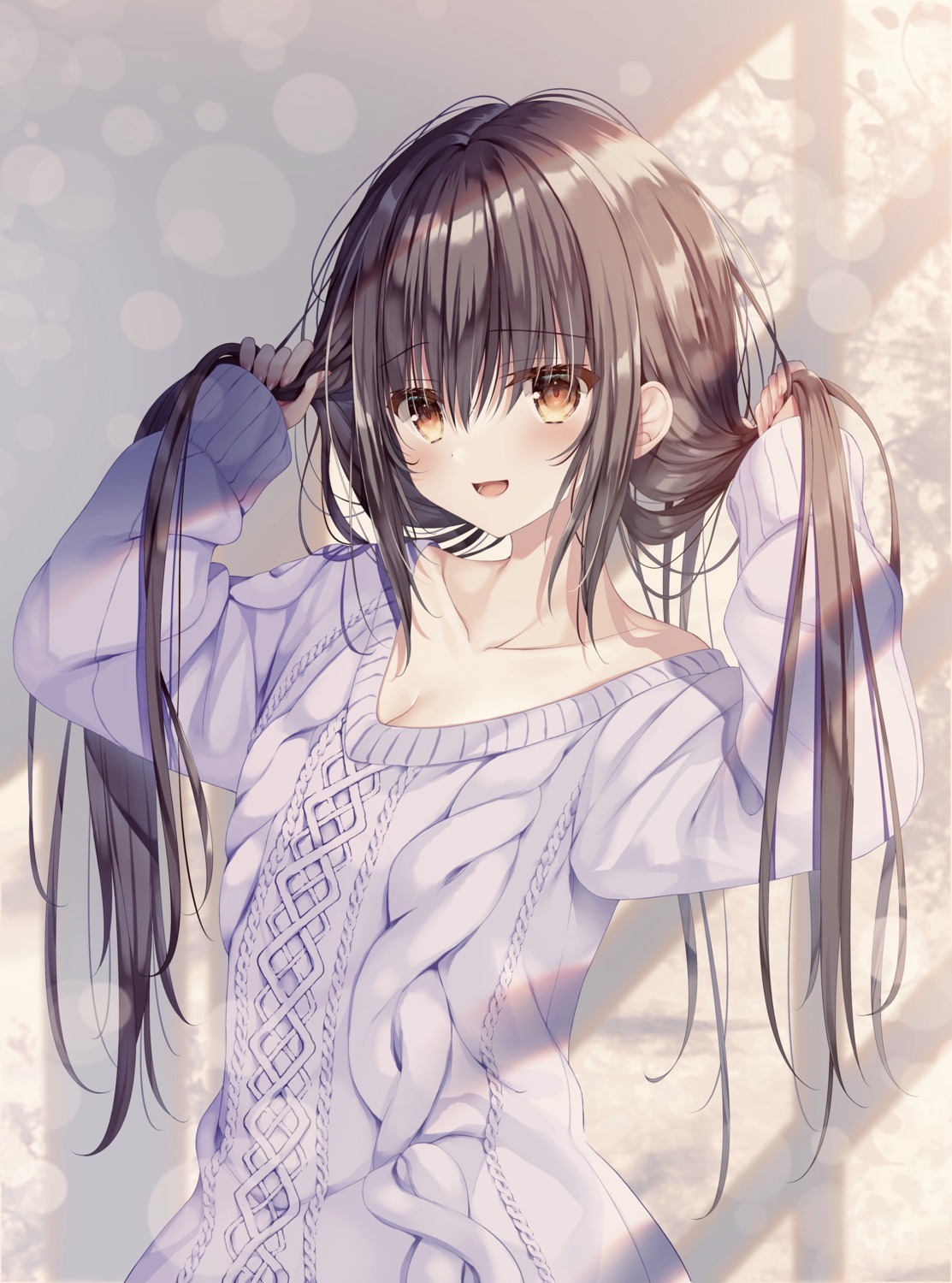 amamiya_shino, cleavage, no_bra, sweater, tanihara_natsuki