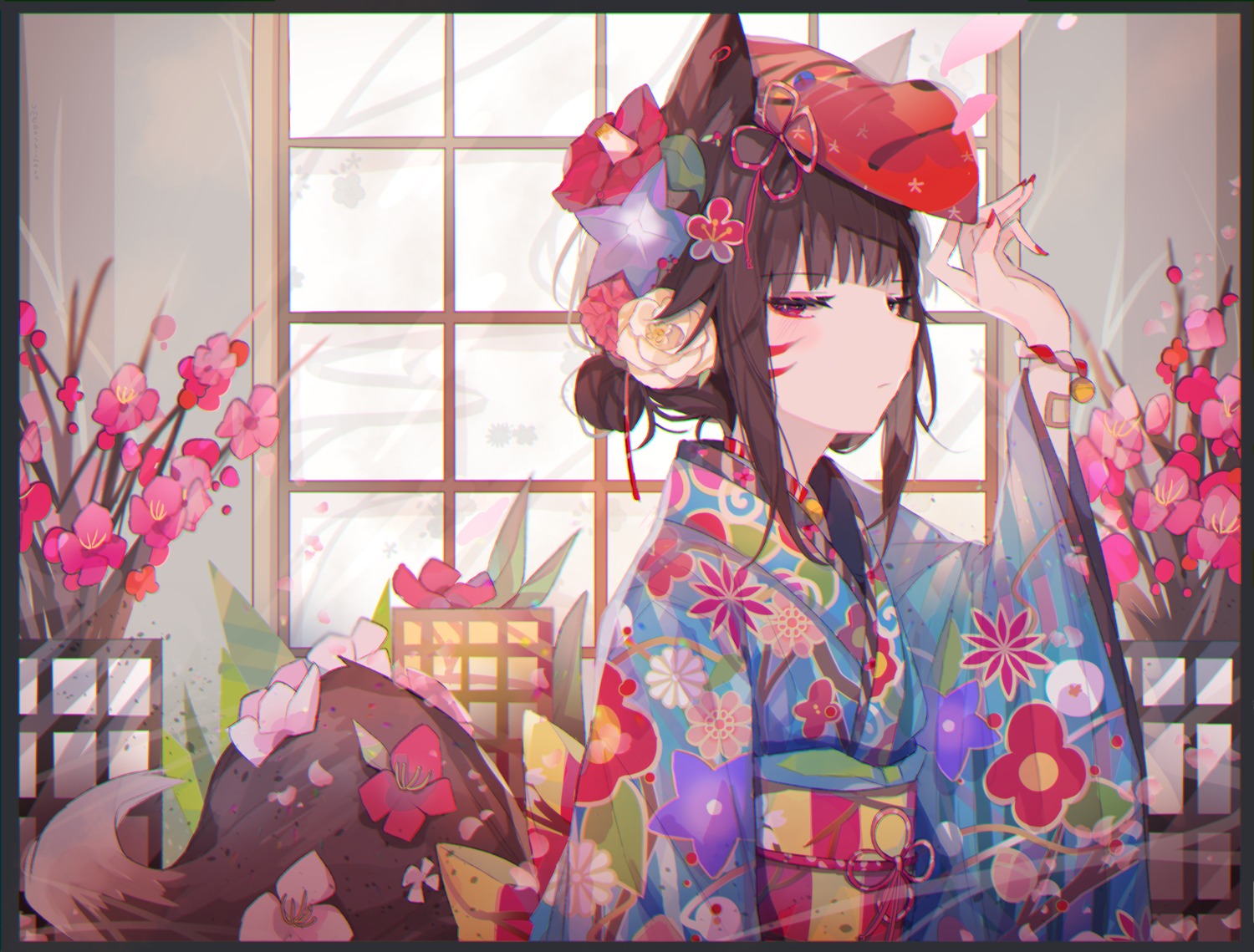 animal_ears, japanese_clothes, kitsune, tail, umemaro