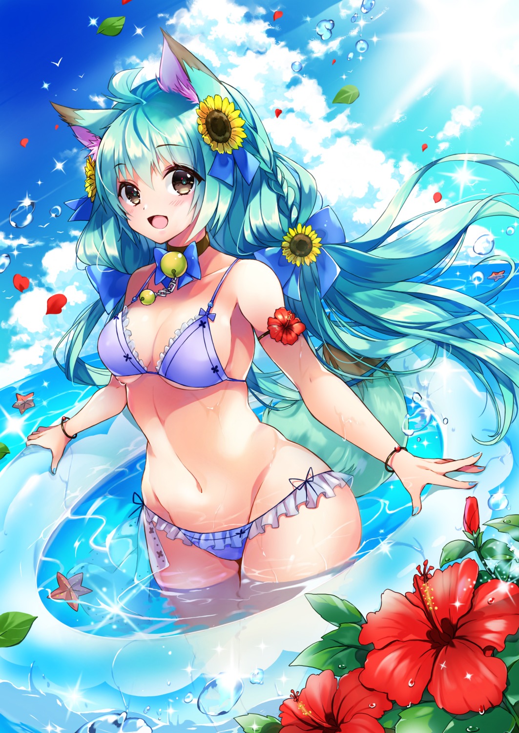 animal_ears, bikini, swimsuits, touka_(07touka25), wet