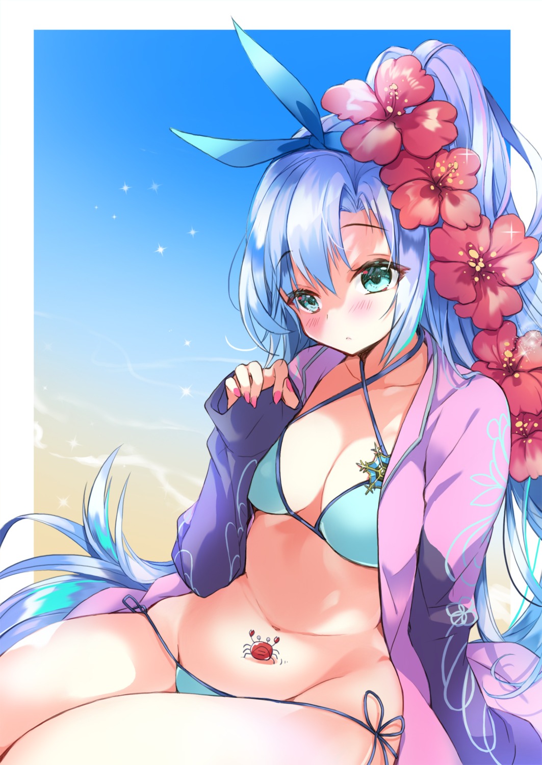 bikini, kousetsu_samonji_(tenka_hyakken), open_shirt, swimsuits, tenka_hyakken, touka_(07touka25)