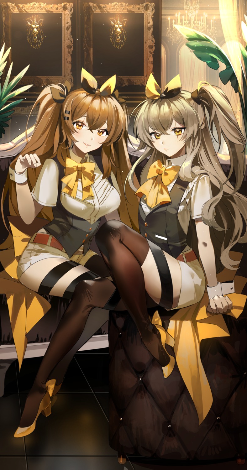 garter, girls_frontline, heels, moko_(moko/moko), thighhighs, ump45_(girls_frontline), ump9_(girls_frontline), uniform