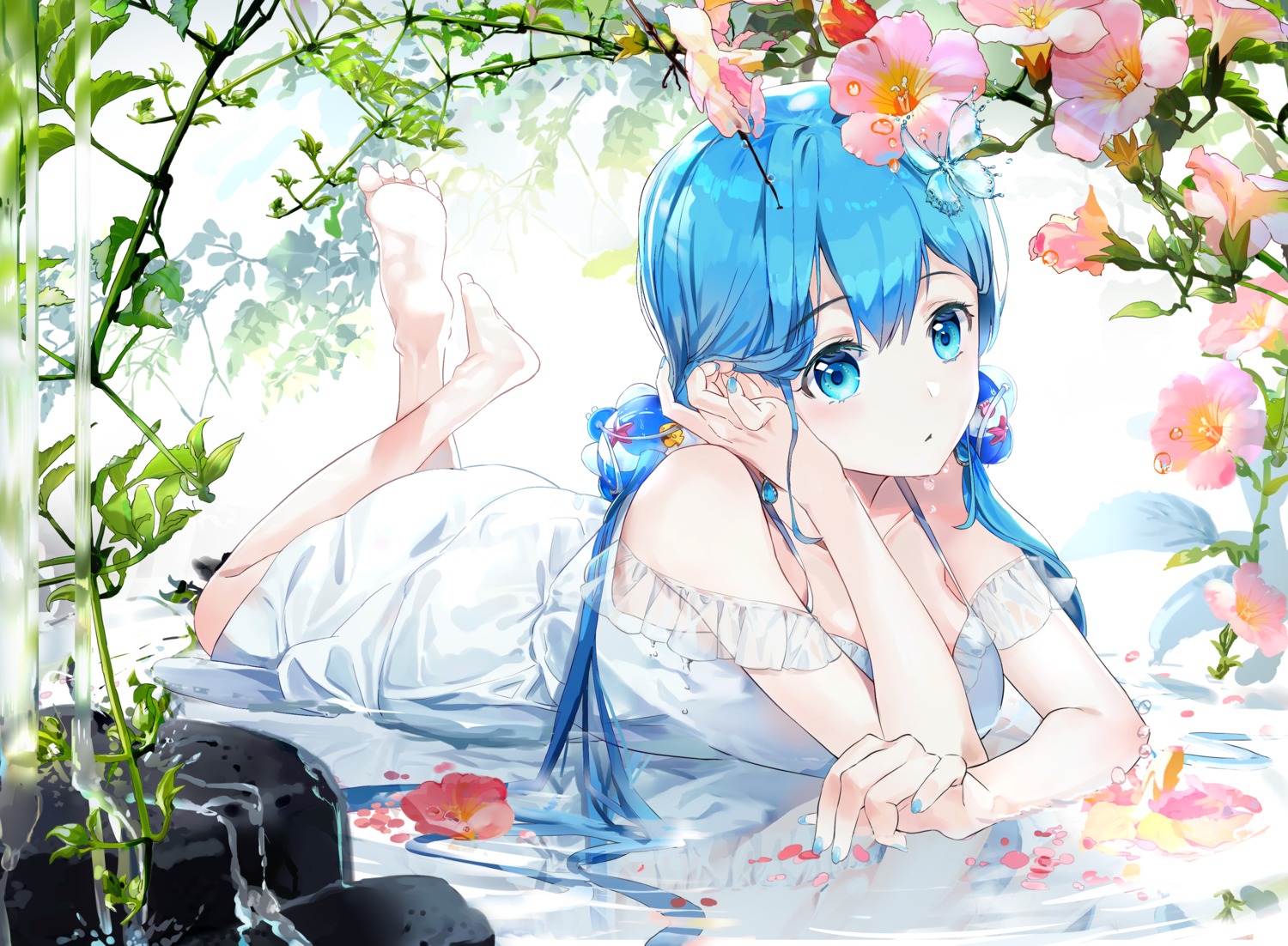 dress, feet, summer_dress, ttorong, wet, wet_clothes