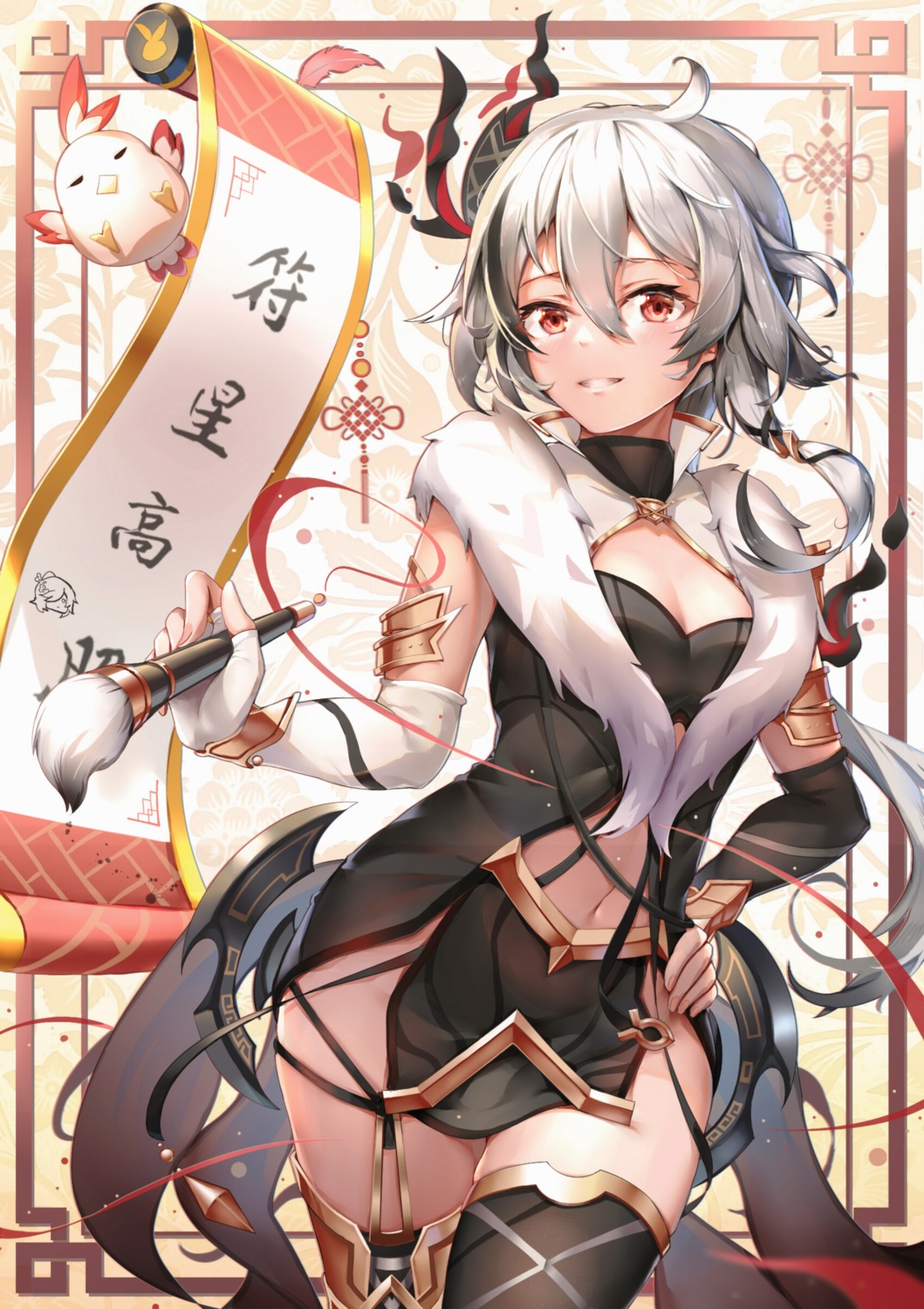 asc11, asian_clothes, benghuai_xueyuan, cleavage, fu_hua, honkai_impact, stockings, thighhighs