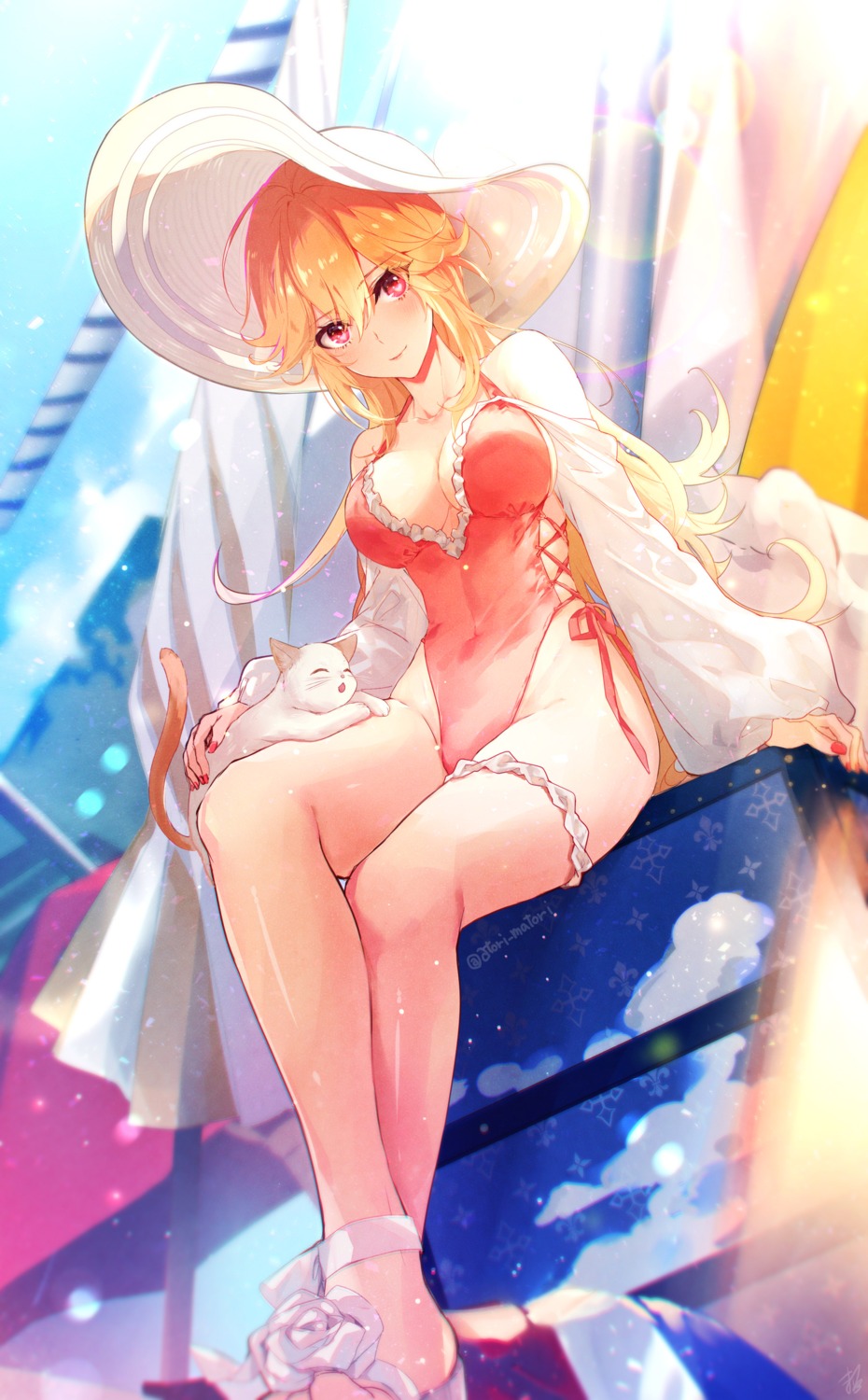 azur_lane, garter, matori_(penguin_batake), neko, richelieu_(azur_lane), swimsuits