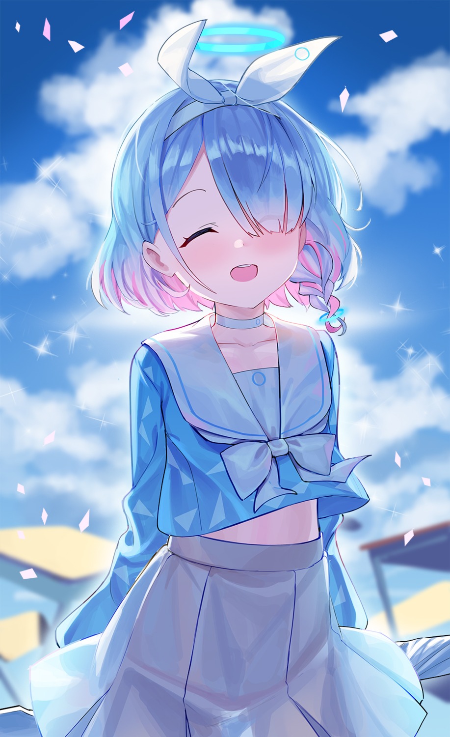 arona_(blue_archive), blue_archive, gun, halo, ohihil, seifuku, umbrella