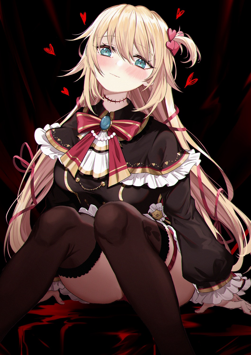 akai_haato, capitan_wei, garter, hololive, skirt_lift, thighhighs