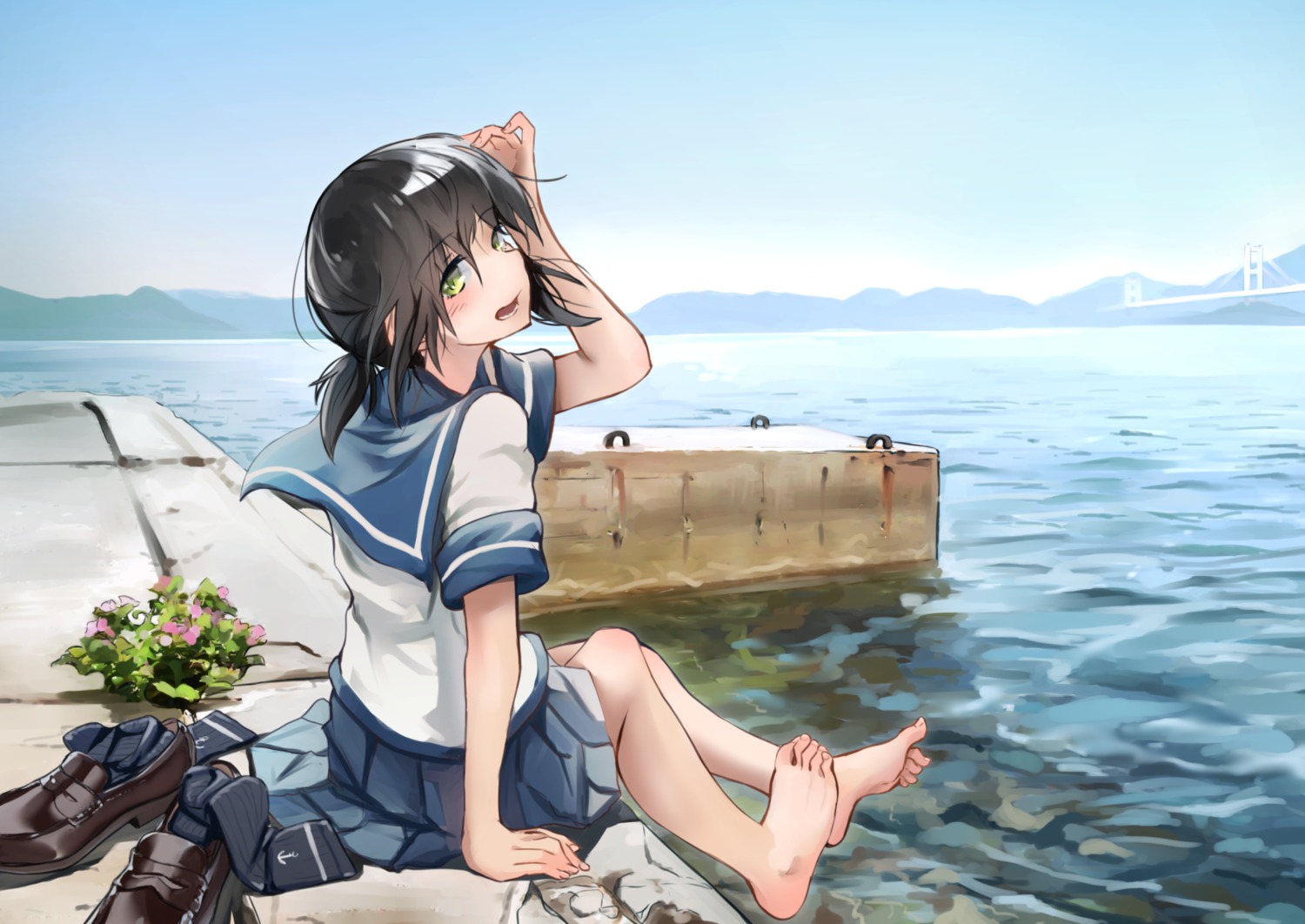 fubuki_(kancolle), kabayaki_namazu, kantai_collection, seifuku, skirt_lift