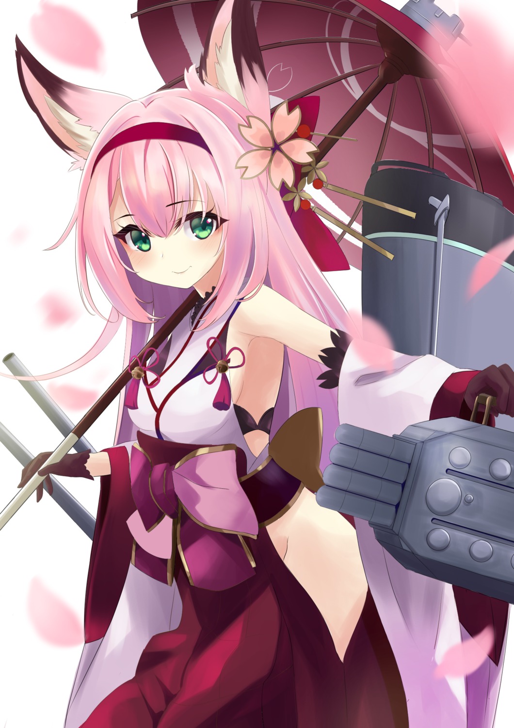 animal_ears, azur_lane, hanazuki_(azur_lane), japanese_clothes, nopan, tagme, umbrella