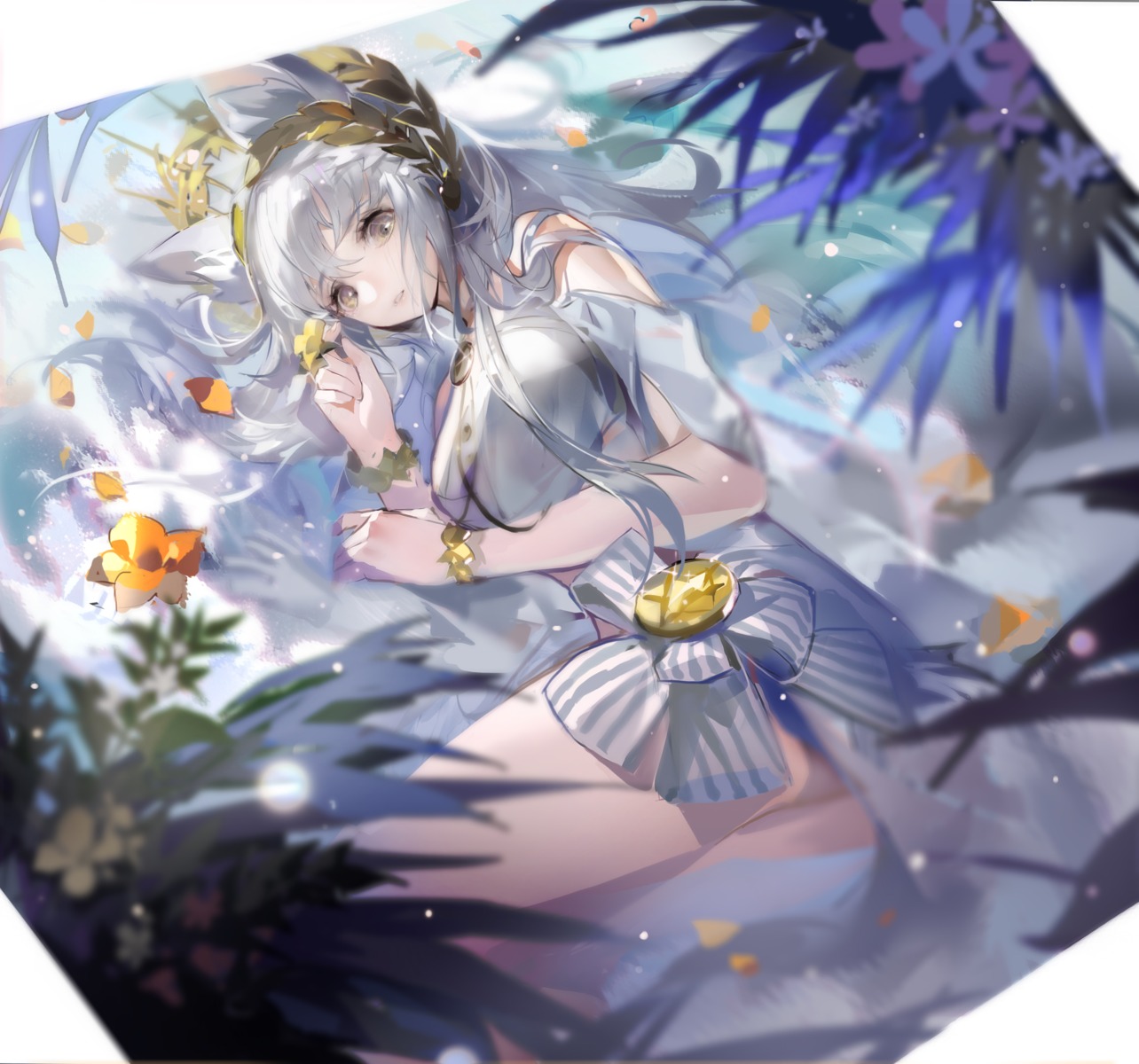 animal_ears, arknights, ass, bikini, platinum_(arknights), ruo_gan_zhua, swimsuits, tail