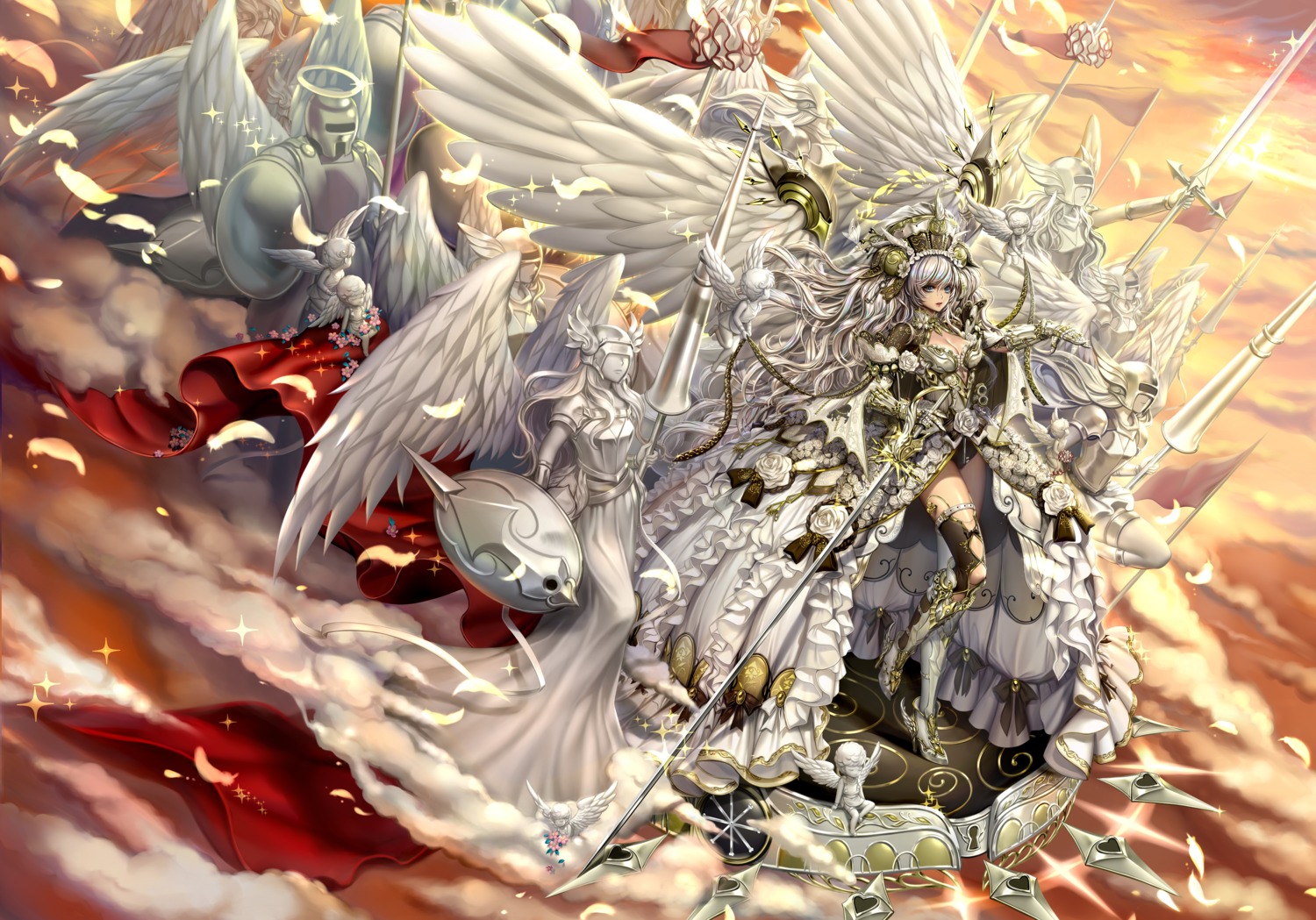 angel, armor, cleavage, garter, heels, sammi_hisame, sword, thighhighs