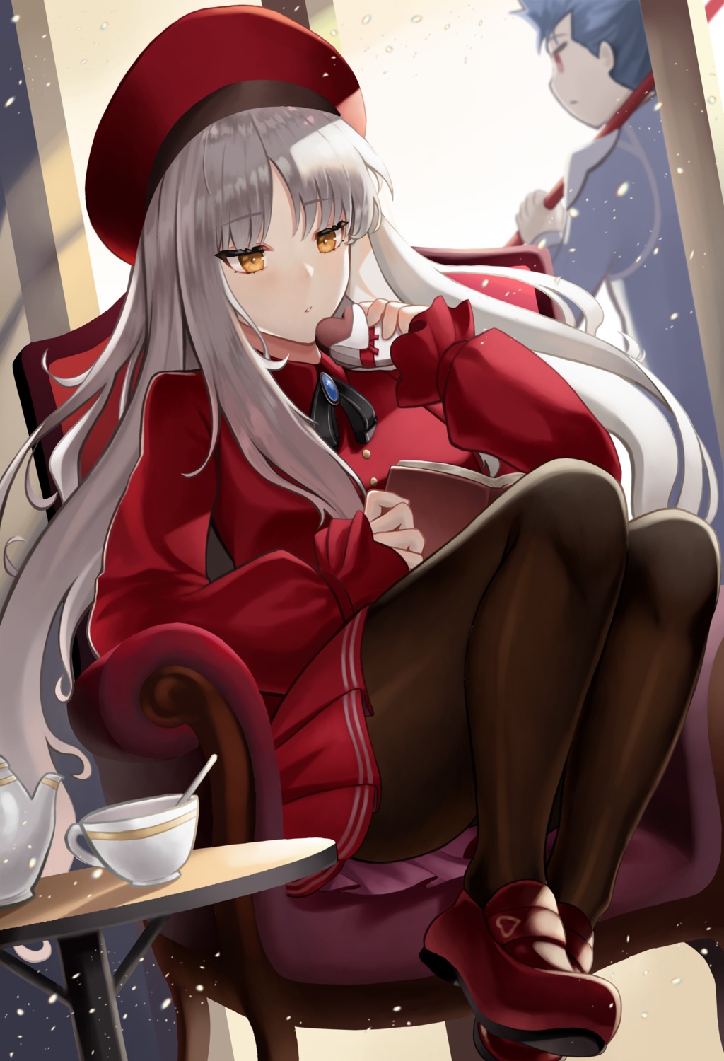 caren_hortensia, cu_chulainn_(fate), fate/grand_order, fate/hollow_ataraxia, fate/stay_night, pantyhose, roina, skirt_lift