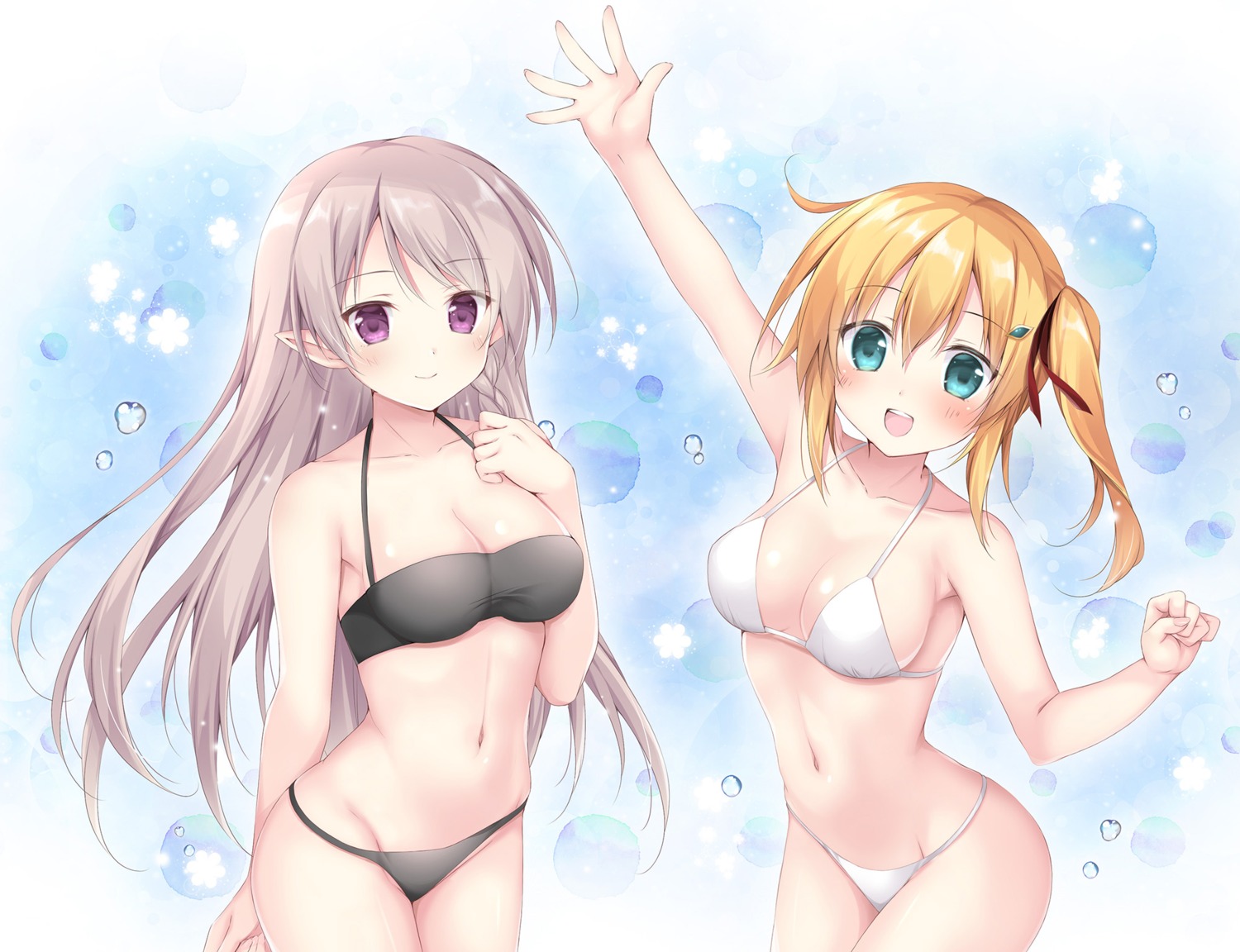 bikini, emma_brightness, korie_riko, luna_healer, ore_dake_haireru_kakushi_dungeon, pointy_ears, swimsuits