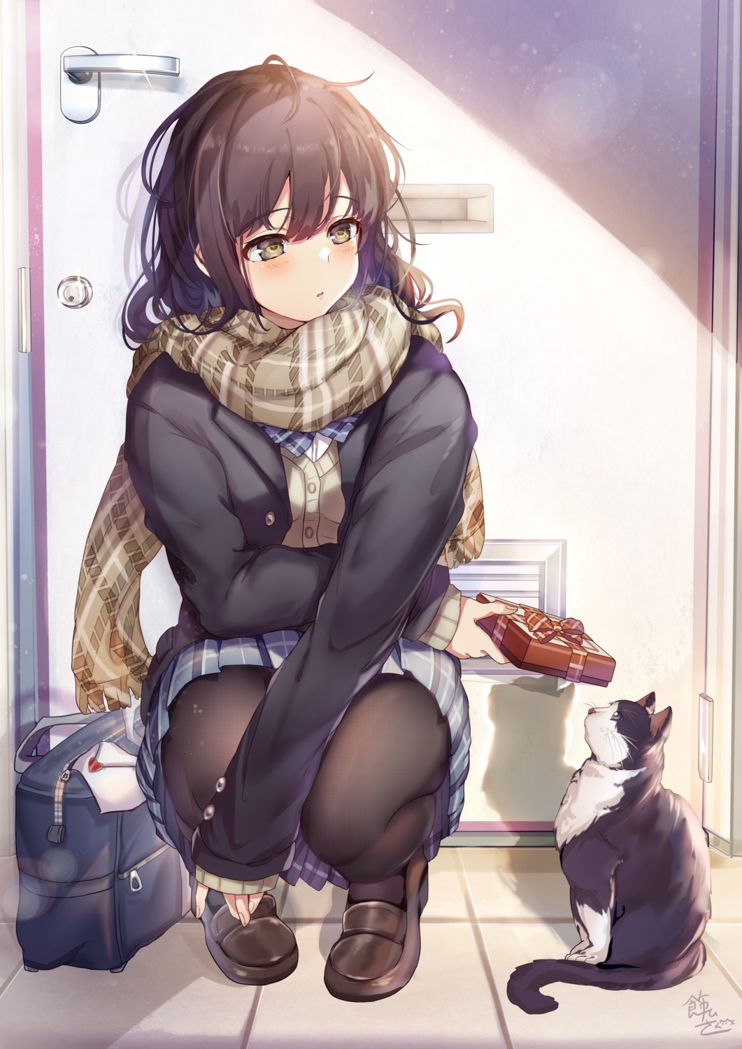 hisao_0111, neko, pantyhose, seifuku, sweater, valentine