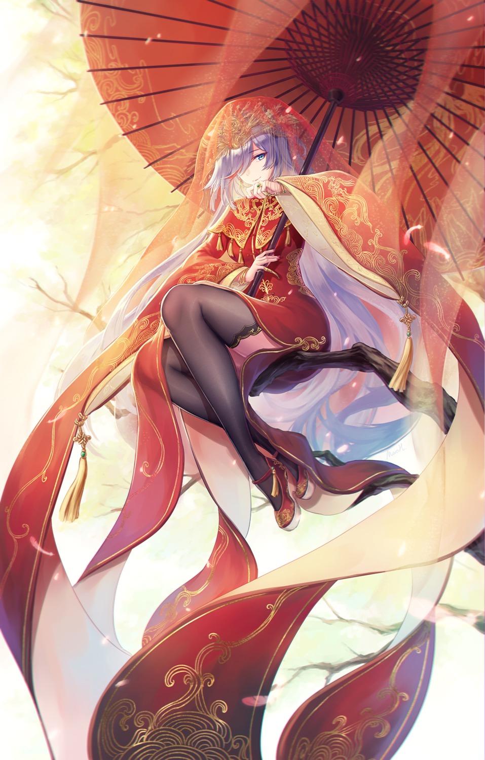 benghuai_xueyuan, chinadress, fu_hua, honkai_impact, skirt_lift, thighhighs, ulquiorra0, umbrella