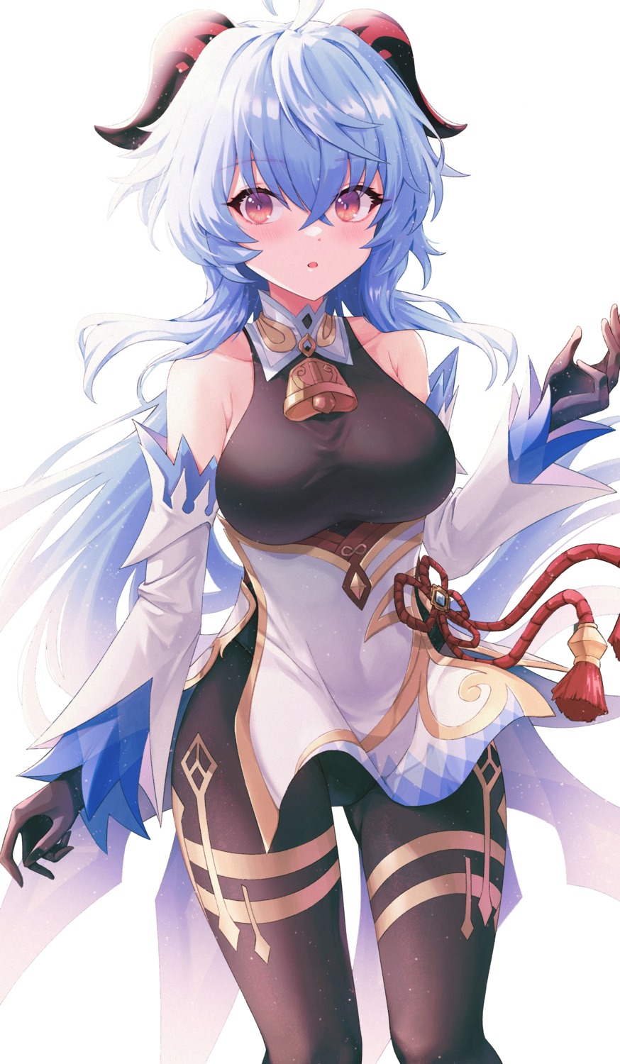 asian_clothes, ganyu, genshin_impact, horns, kim_nag-seo, leotard, no_bra, pantyhose, skirt_lift