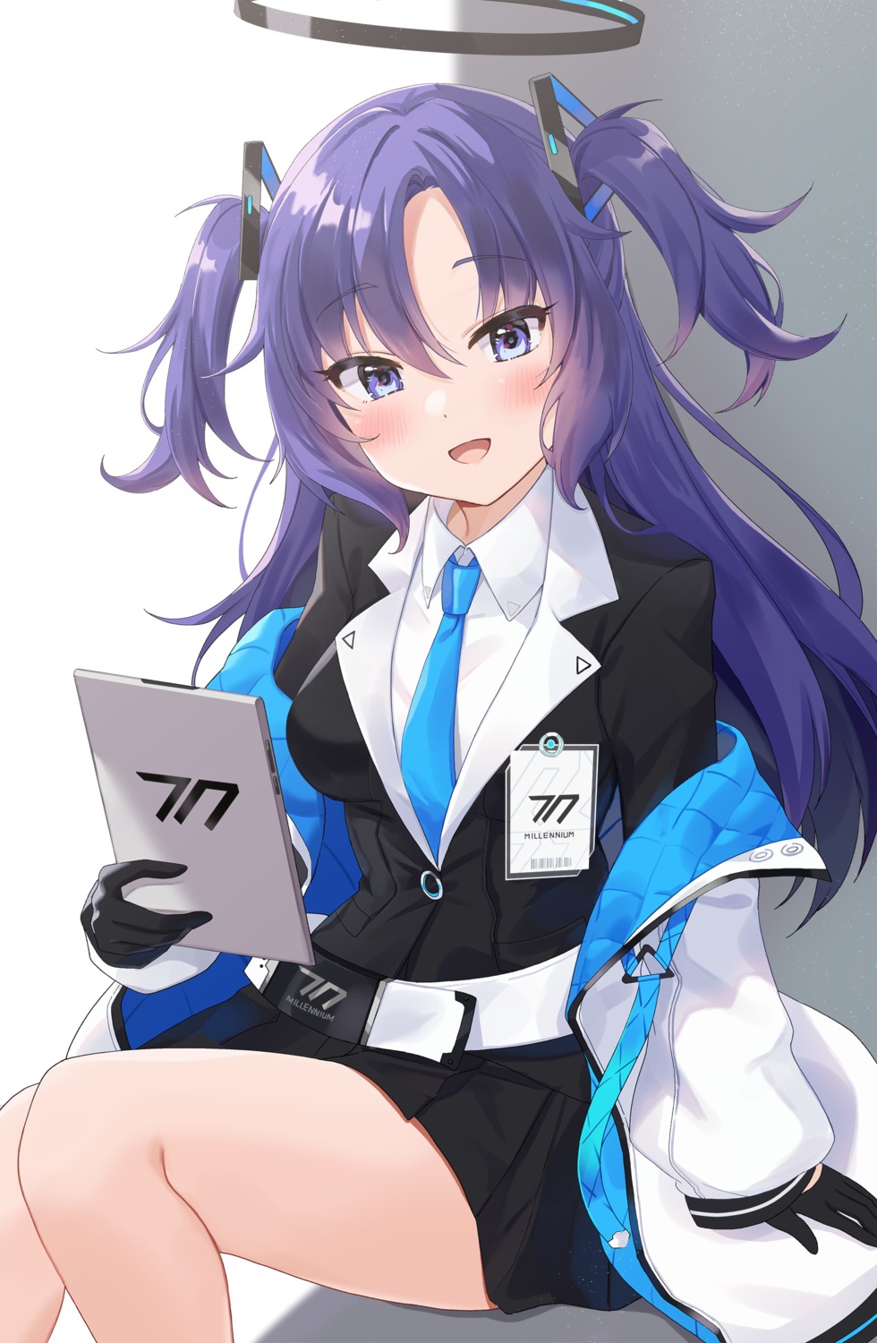 blue_archive, halo, hayase_yuuka, pn_(wnsl216), skirt_lift, uniform