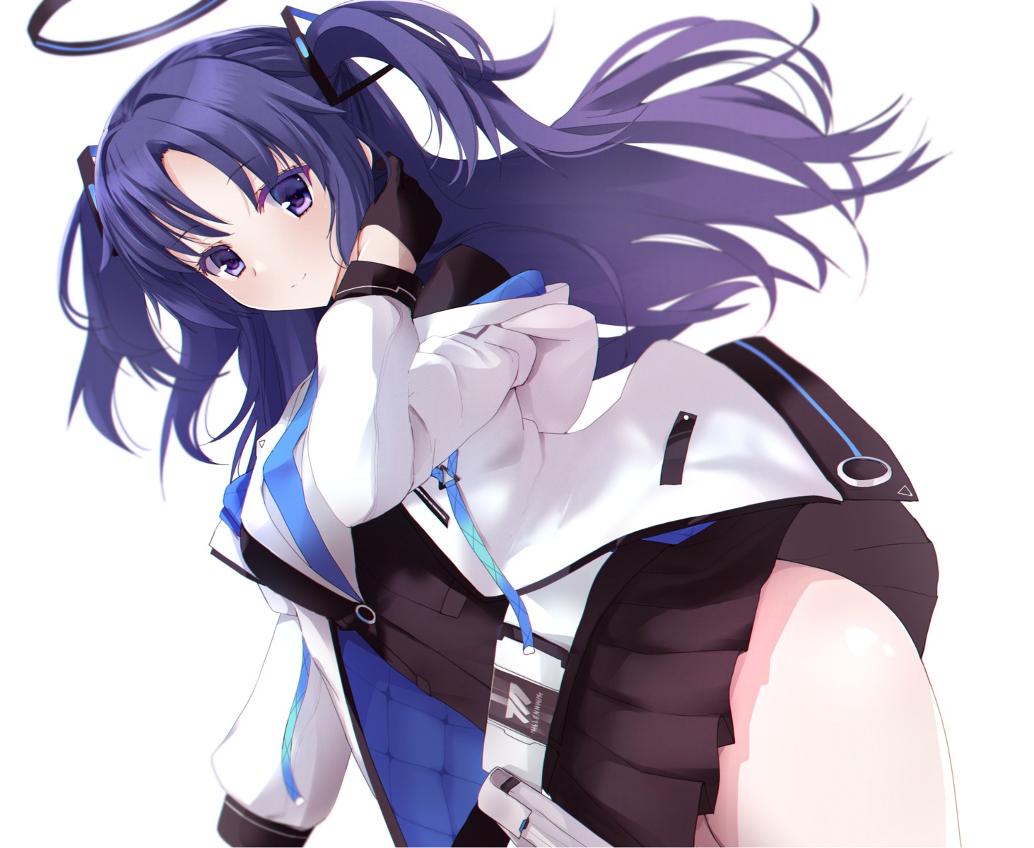 blue_archive, halo, hayase_yuuka, rikudou_inuhiko, skirt_lift, uniform