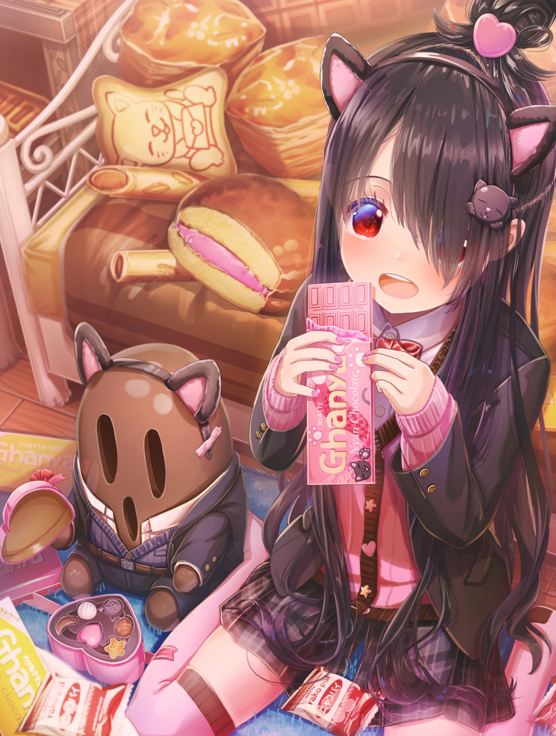 abo_(kawatasyunnnosukesabu), animal_ears, nekomimi, seifuku, sweater, thighhighs, valentine